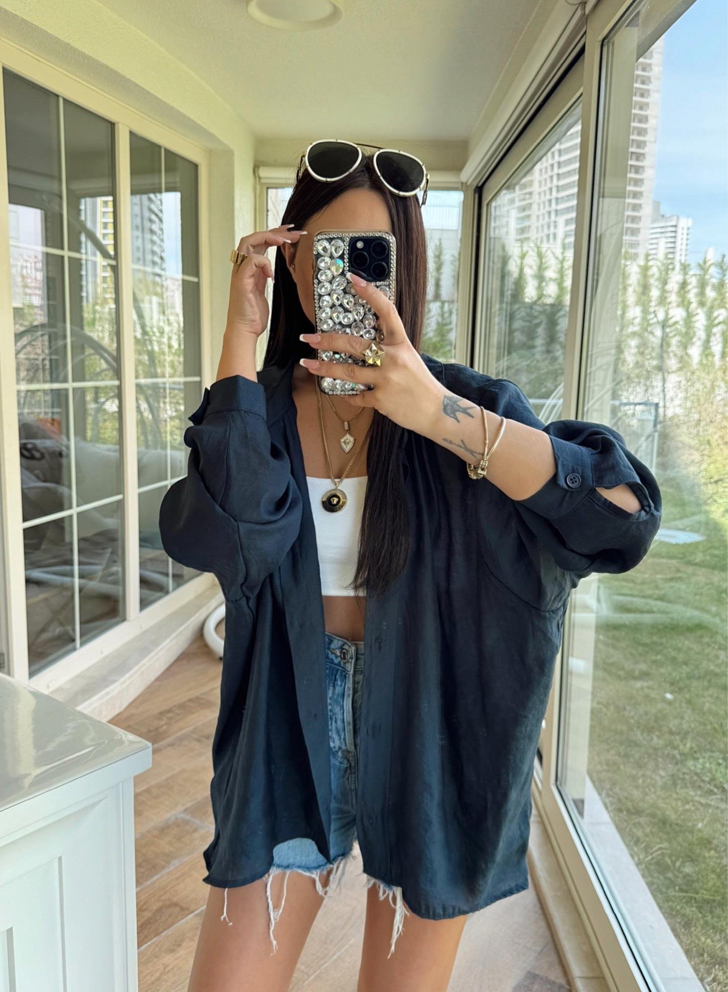 Oversize Laci Keten Gömlek