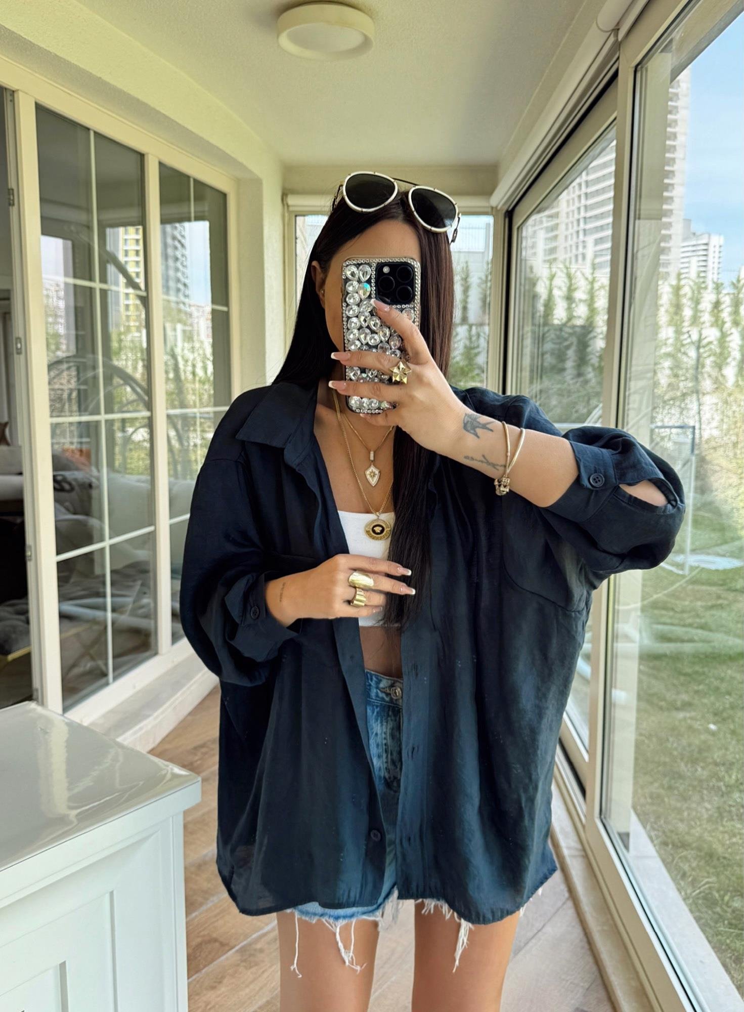 Oversize Laci Keten Gömlek