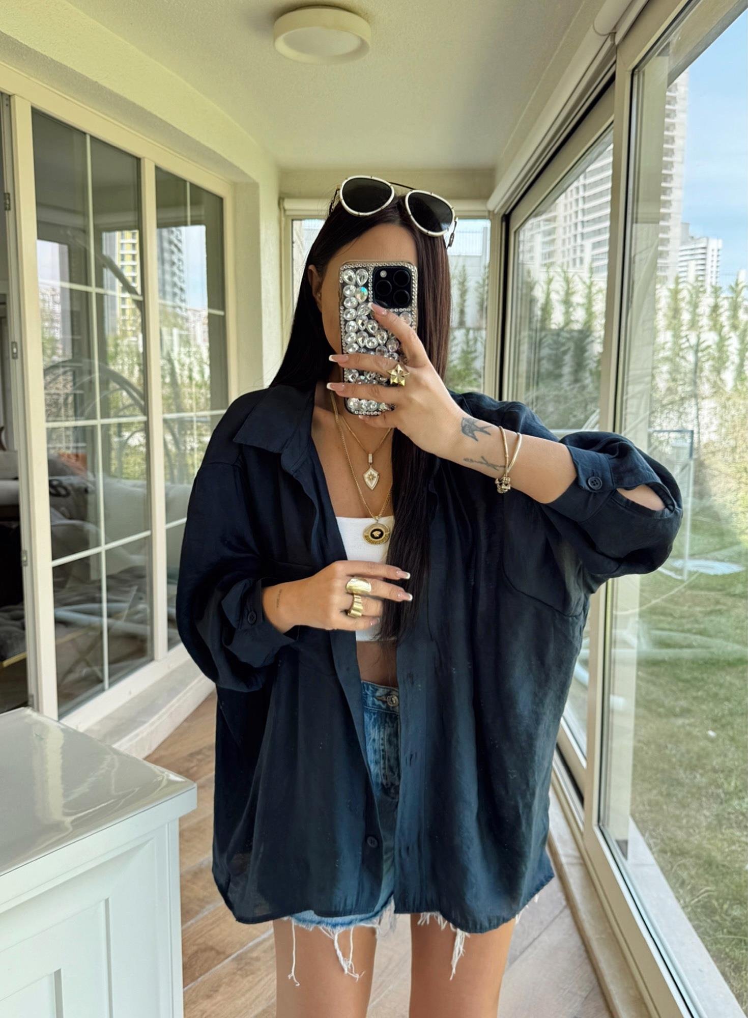 Oversize Laci Keten Gömlek