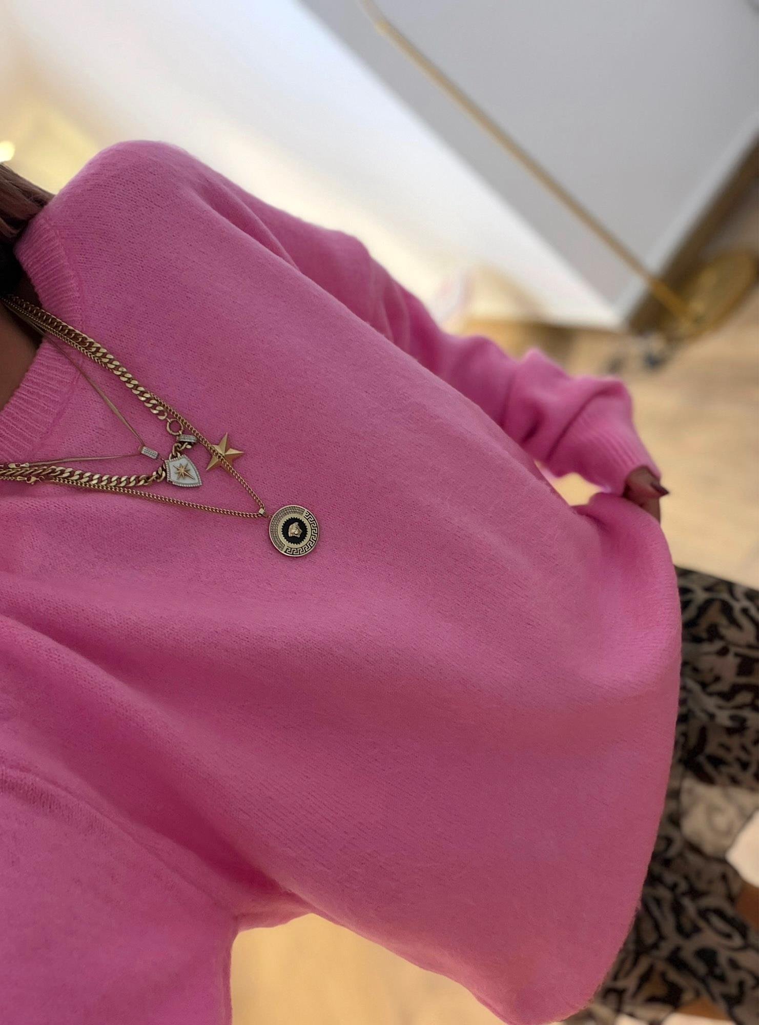 Oversize Pembe Yumoş Kazak