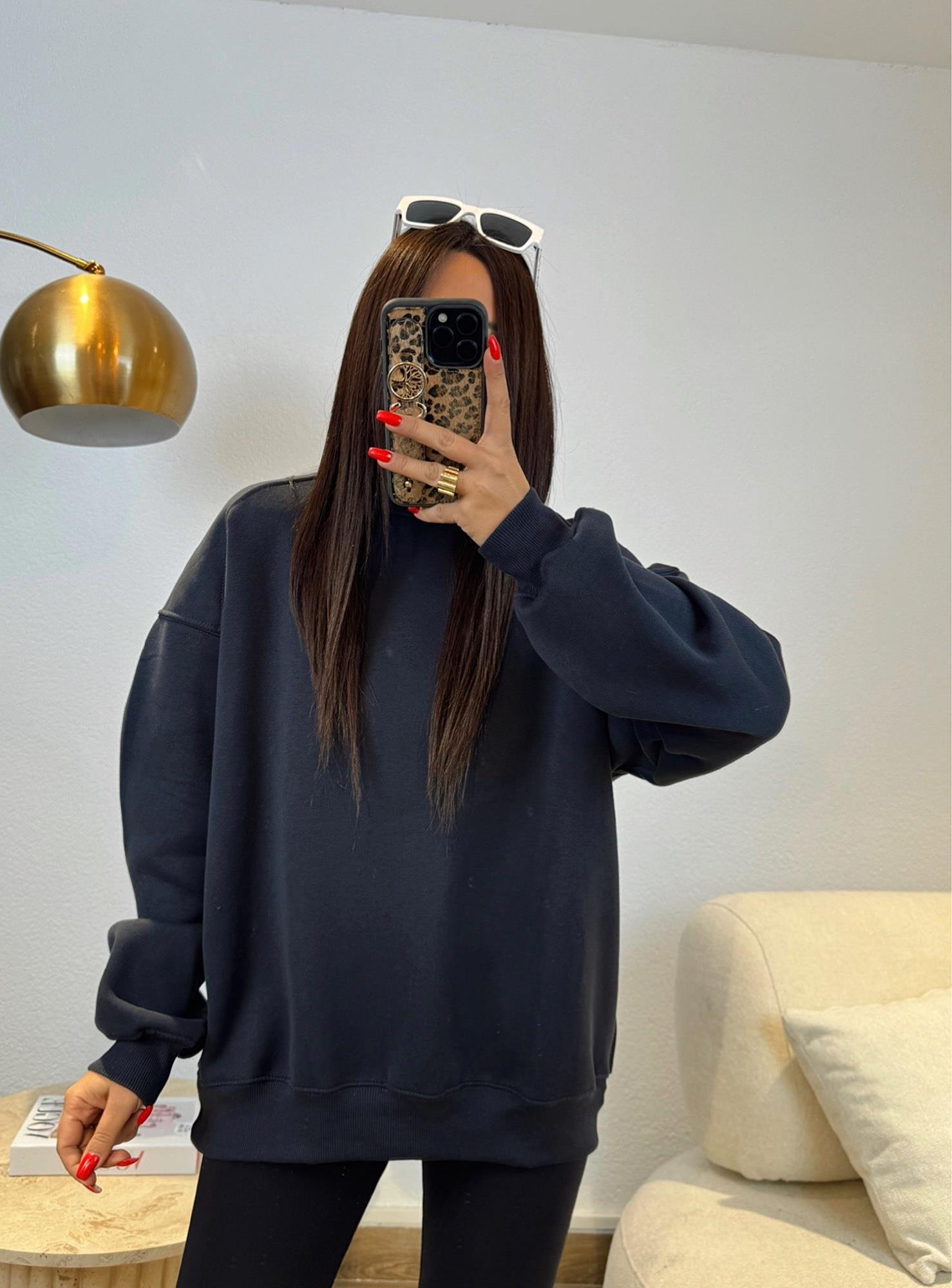 Oversize Şardonlu Basic Antrasit Sweatshirt