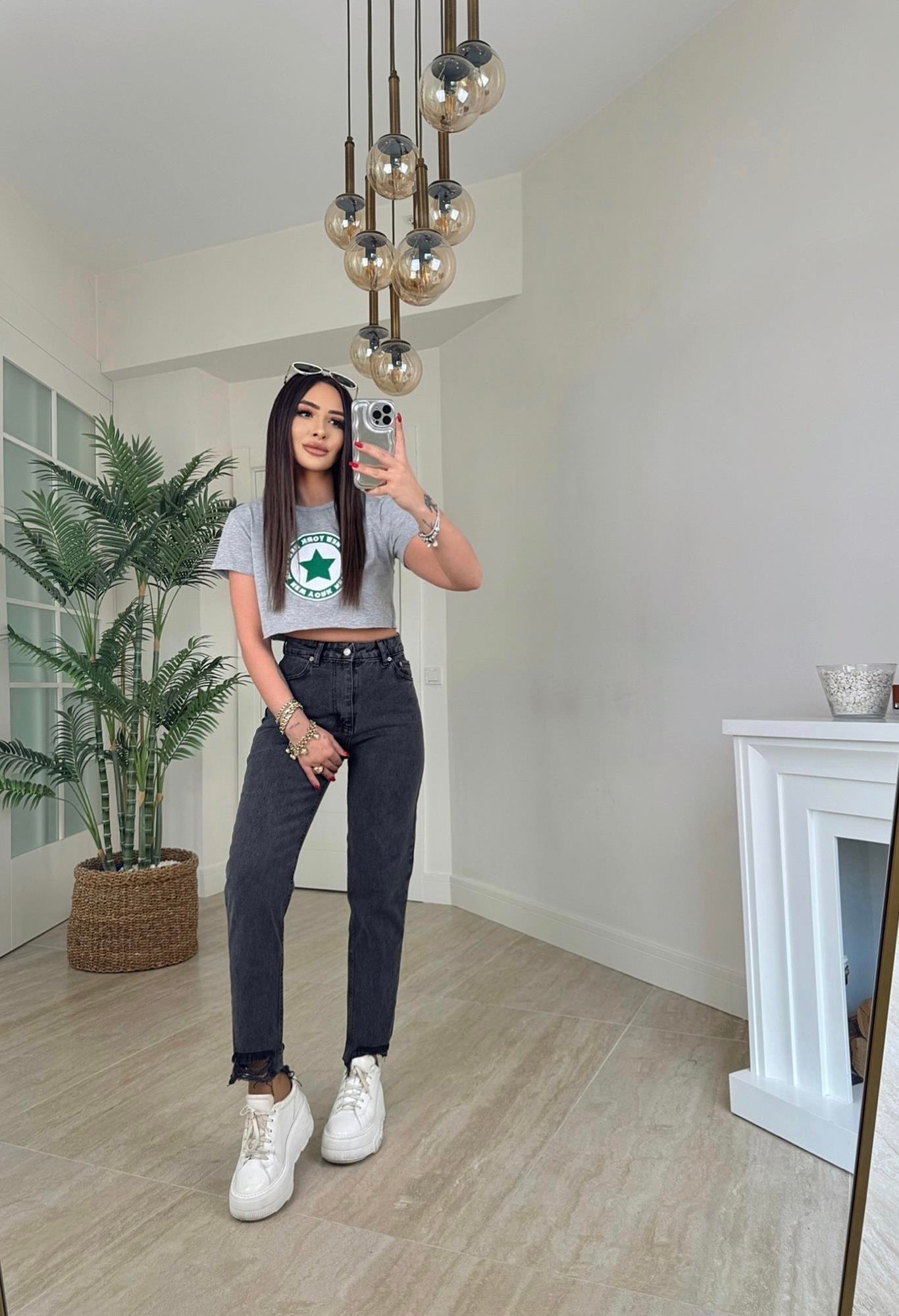 Paça Detay Antrasit Mom Jean