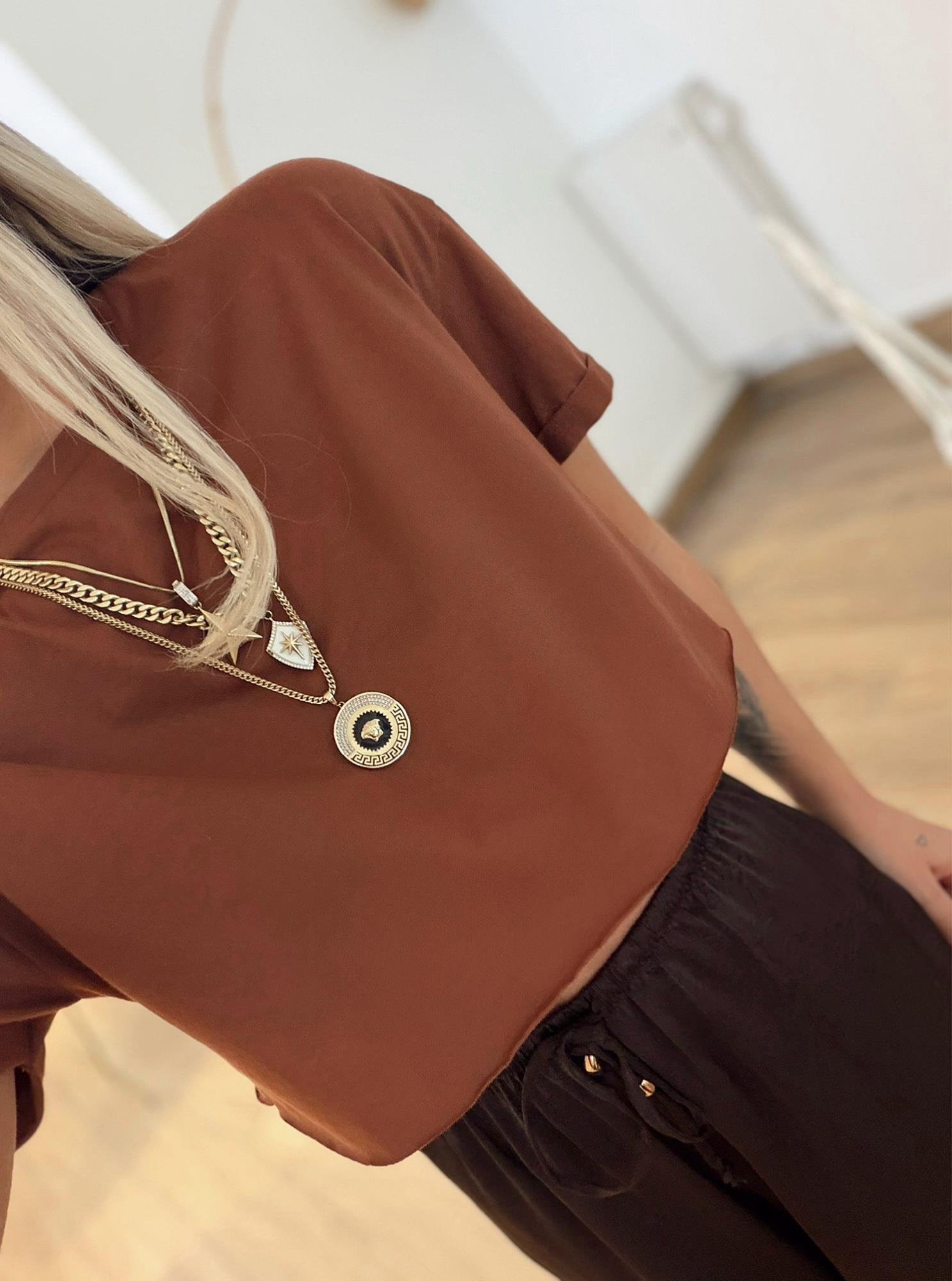 Pamuklu Kahve Crop Tshirt