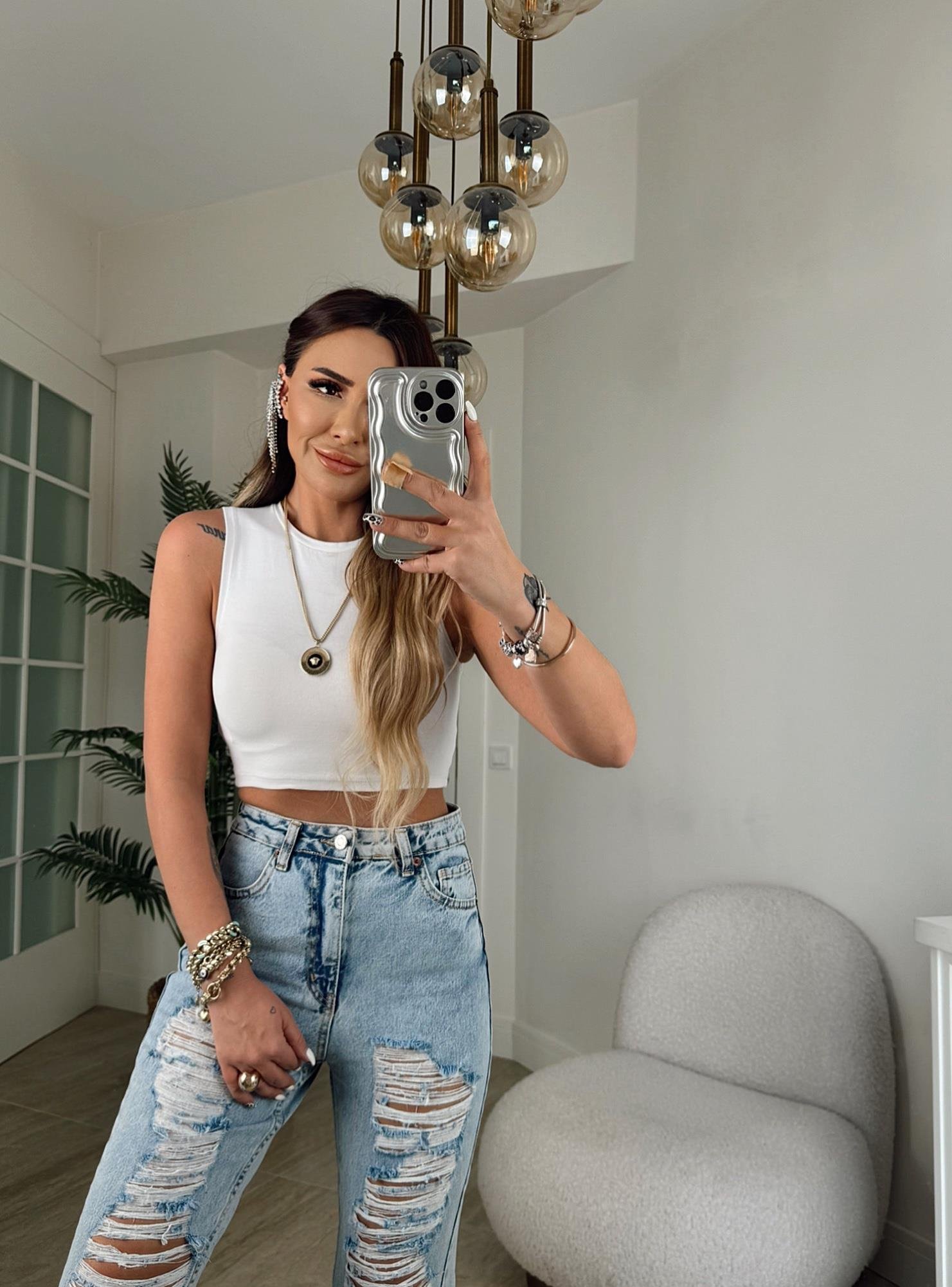 Pamuklu Kolsuz Beyaz Crop Badi