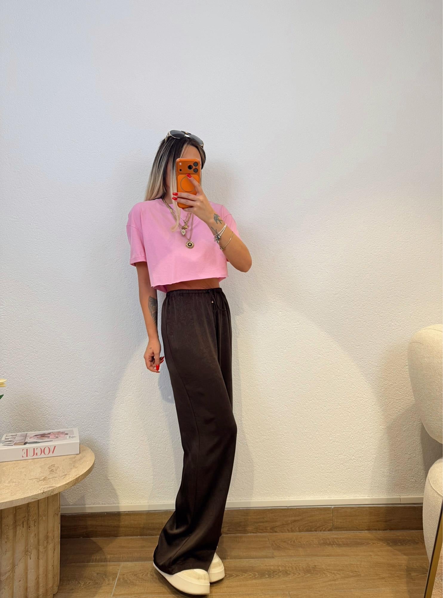 Pamuklu Pembe Crop Tshirt