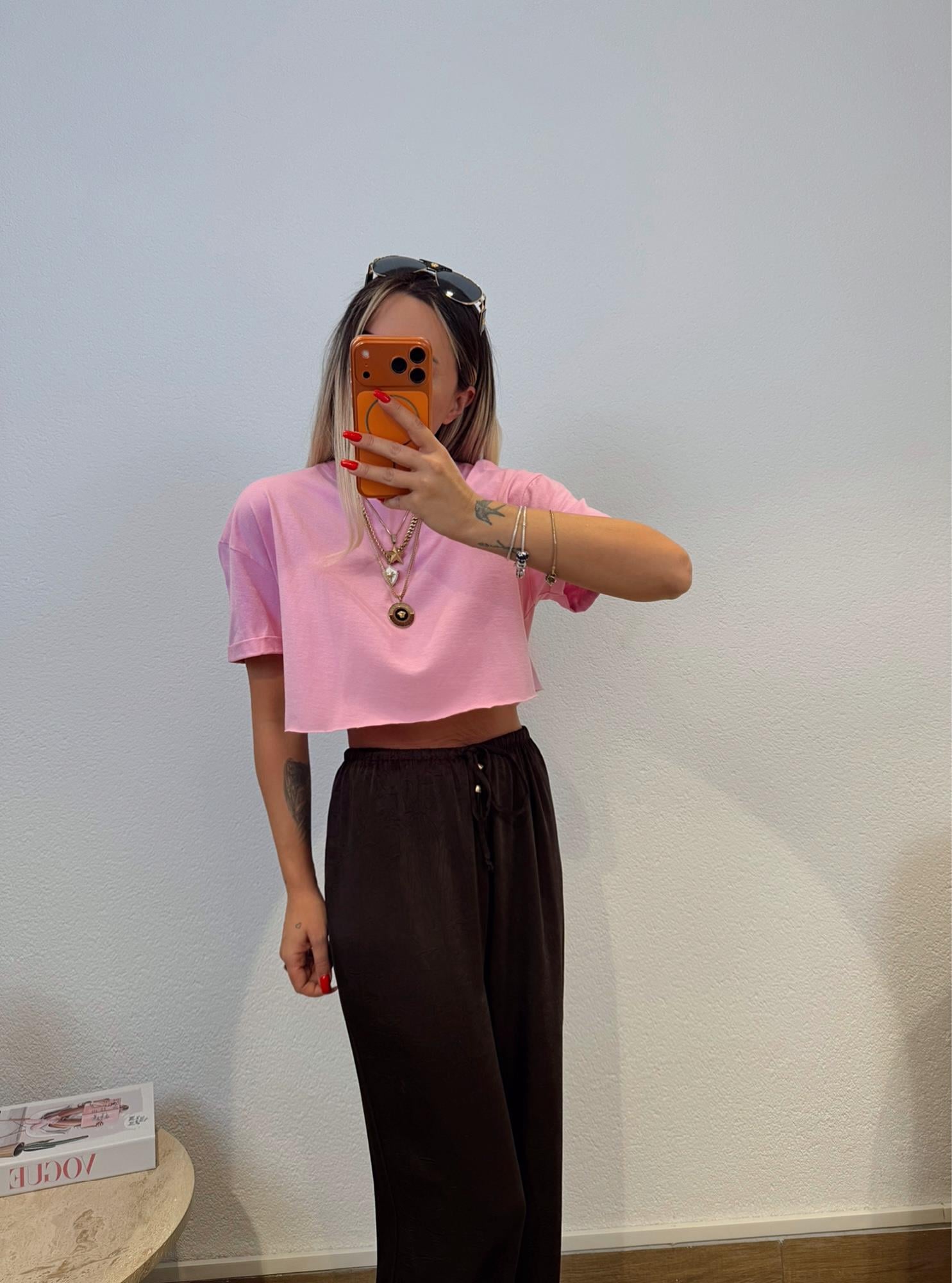 Pamuklu Pembe Crop Tshirt