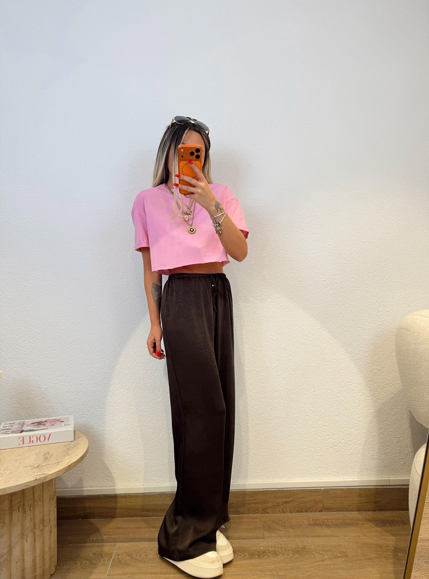 Pamuklu Pembe Crop Tshirt