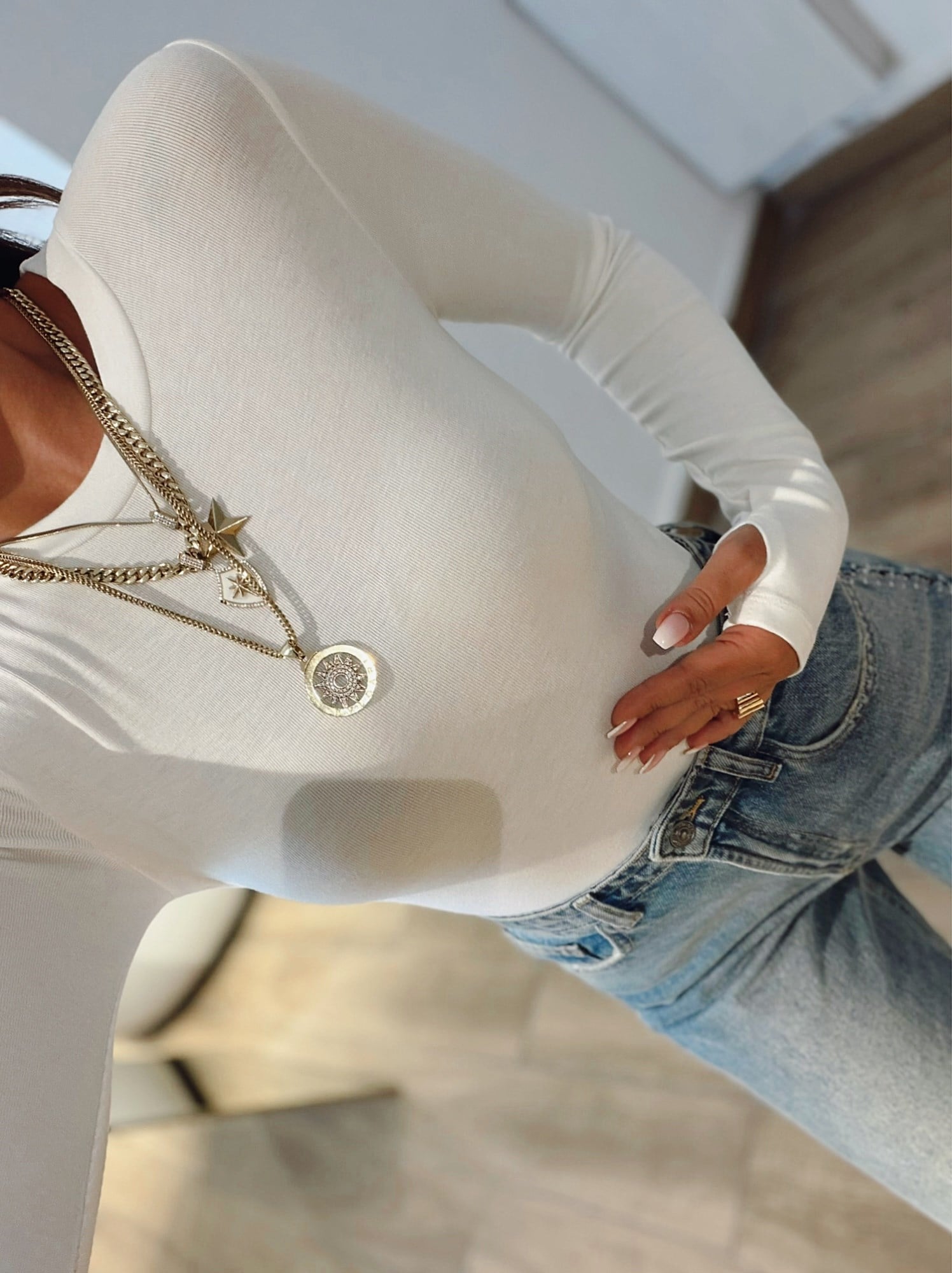 Pamuklu Seri Parmak Geçmeli Basic Beyaz Bodysuit