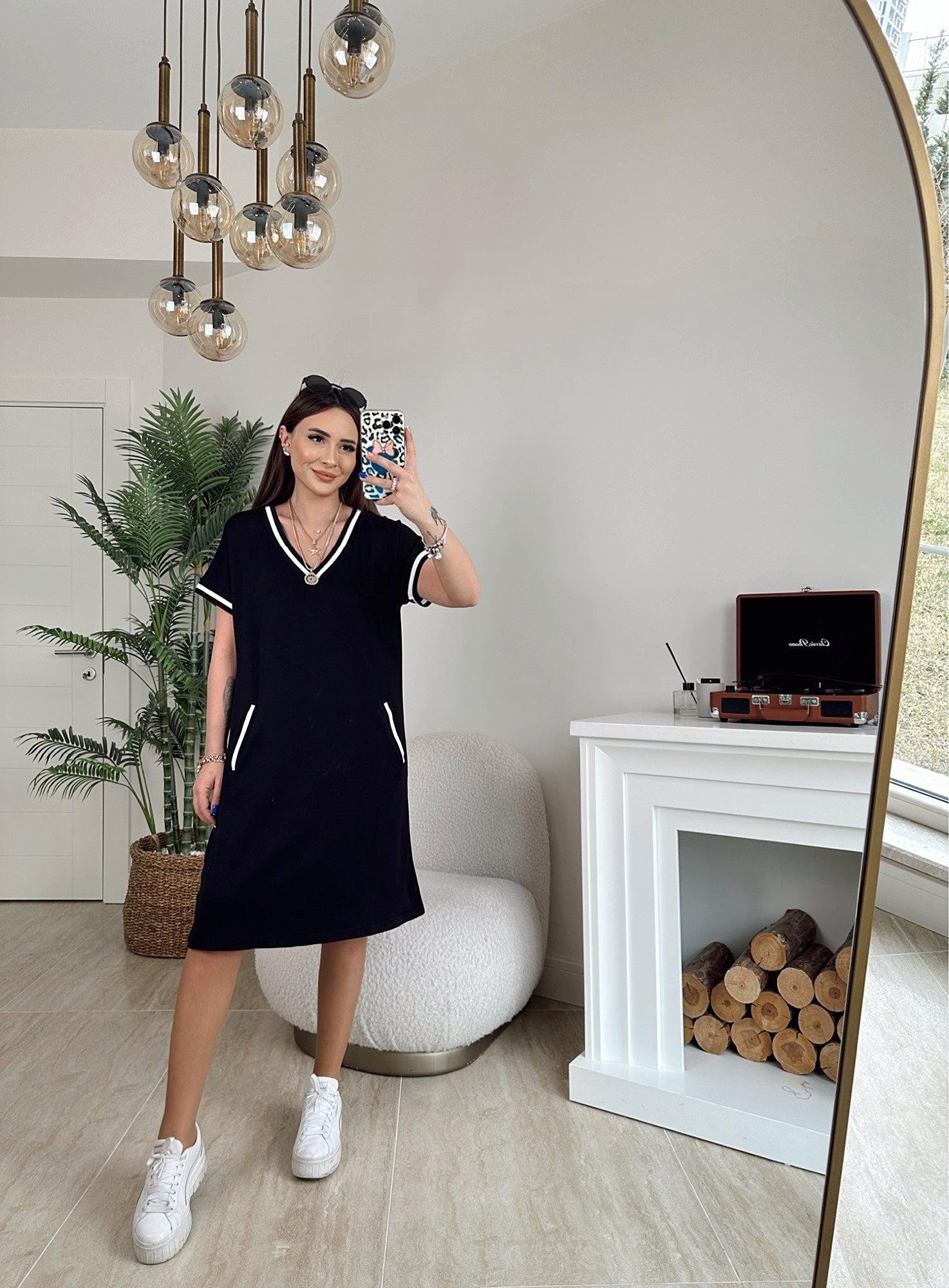 Pamuklu Şerit Detay Basic Elbise