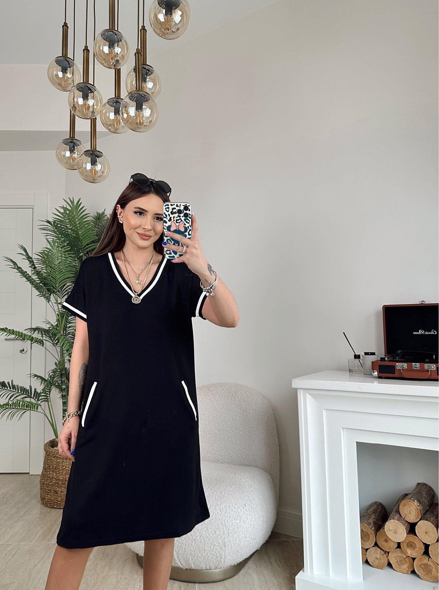 Pamuklu Şerit Detay Basic Elbise