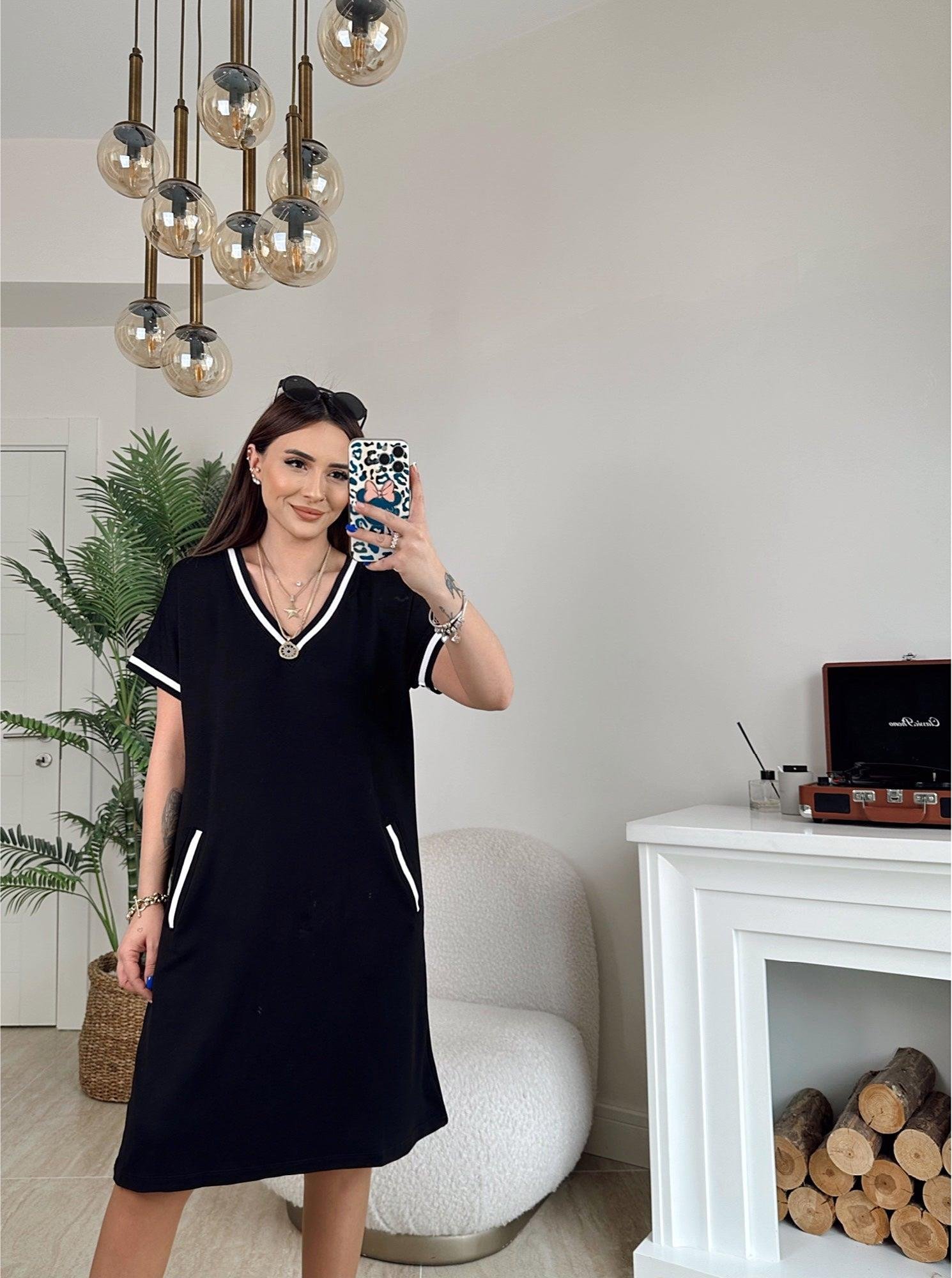 Pamuklu Şerit Detay Basic Elbise