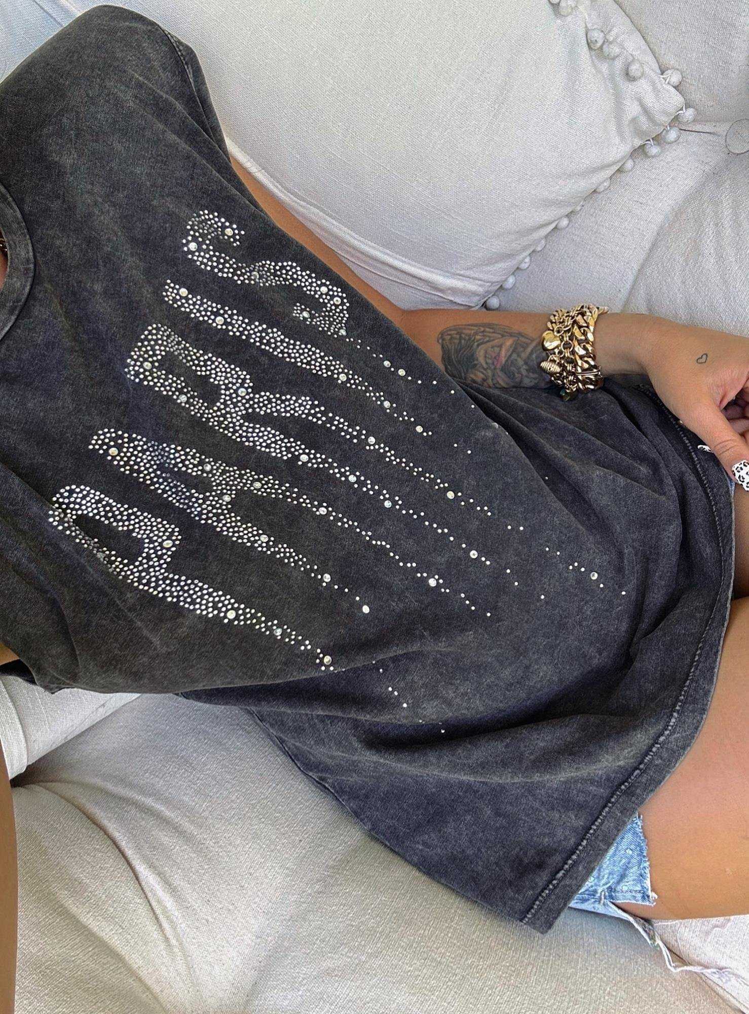 Paris Baskılı Damla Taşlı Tshirt