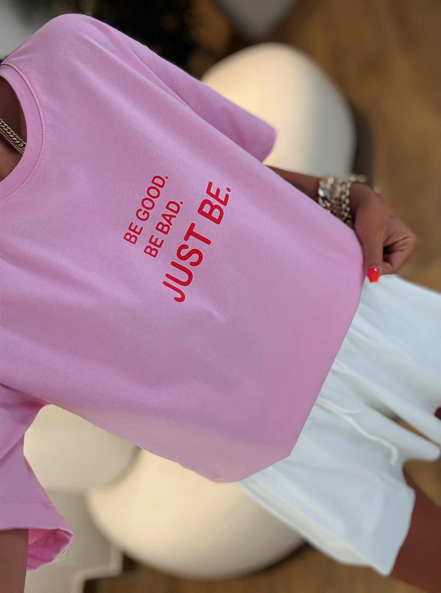 Pembe Baskılı Oversize Tshirt