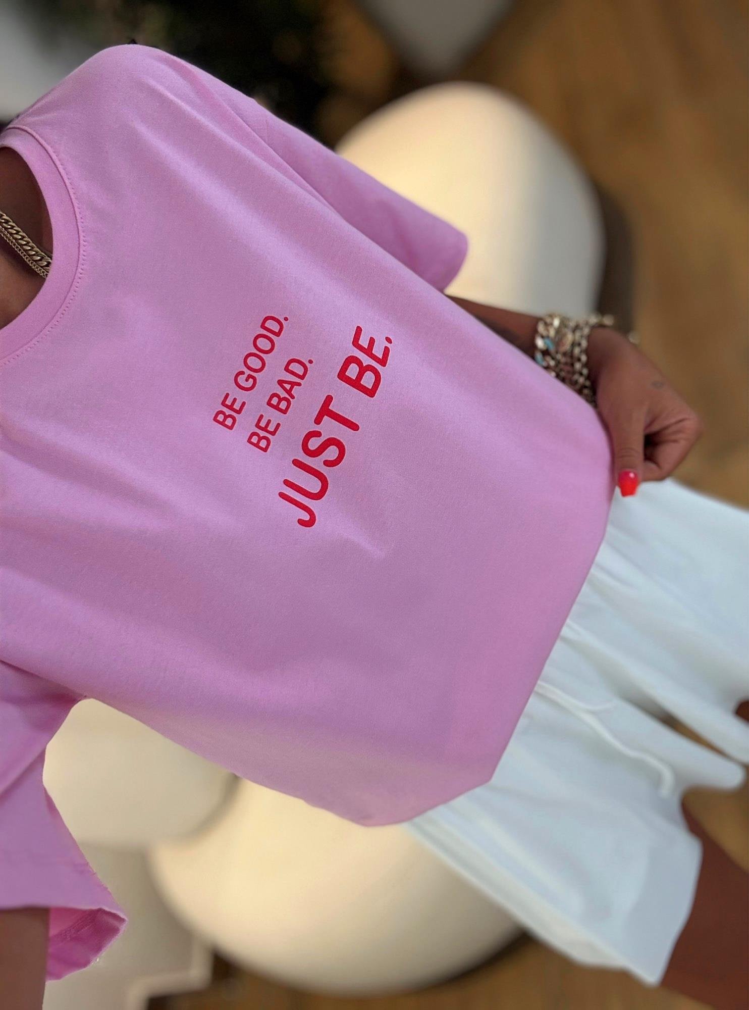 Pembe Baskılı Oversize Tshirt