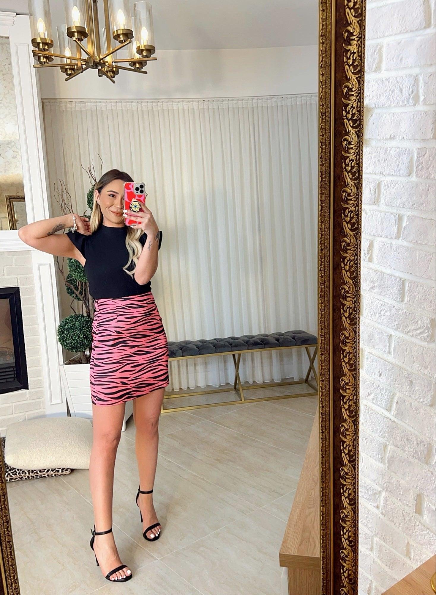 Pembe Zebra Desen Saten Etek