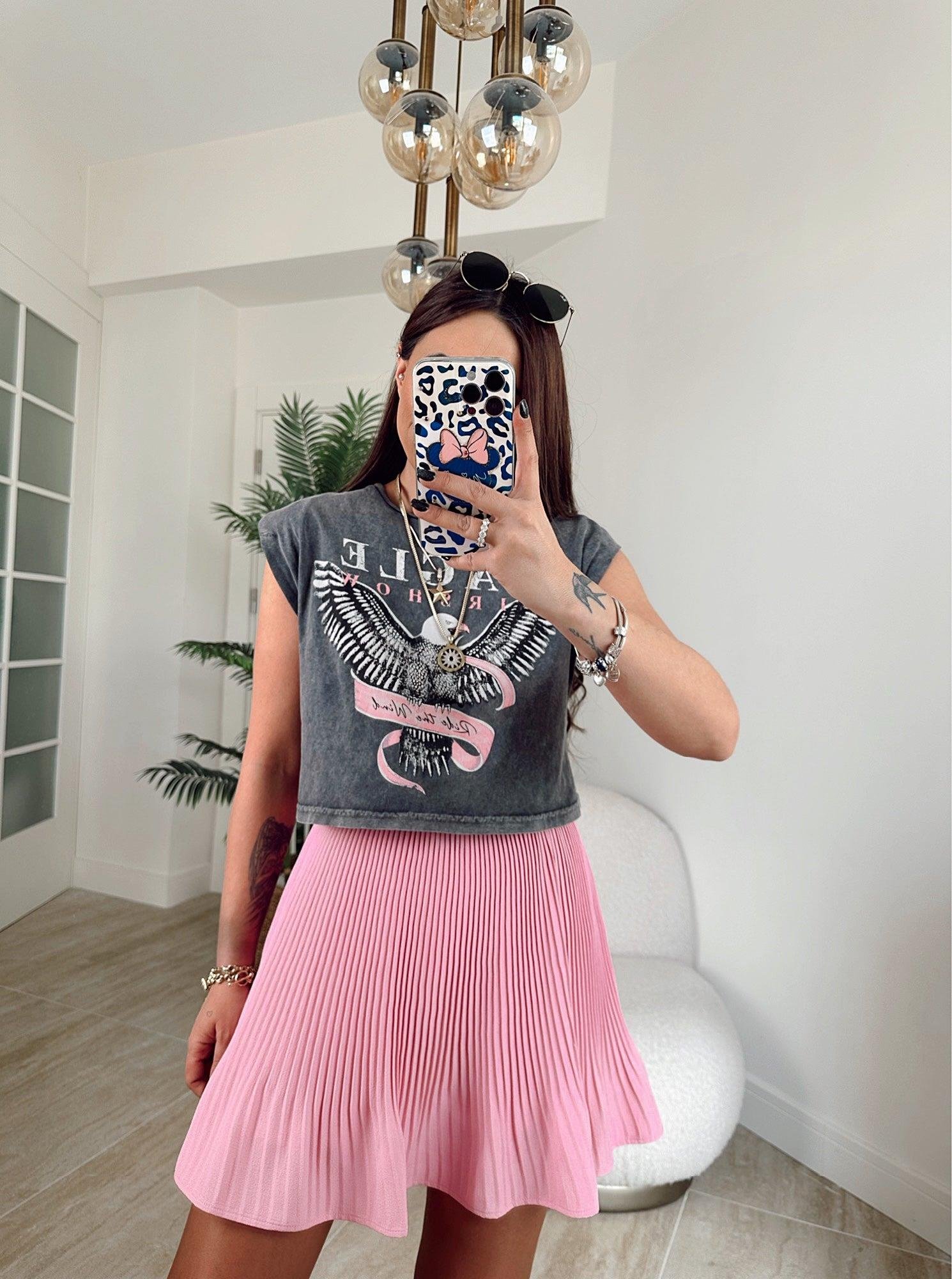 Piliseli Şeker Pembe Şort etek