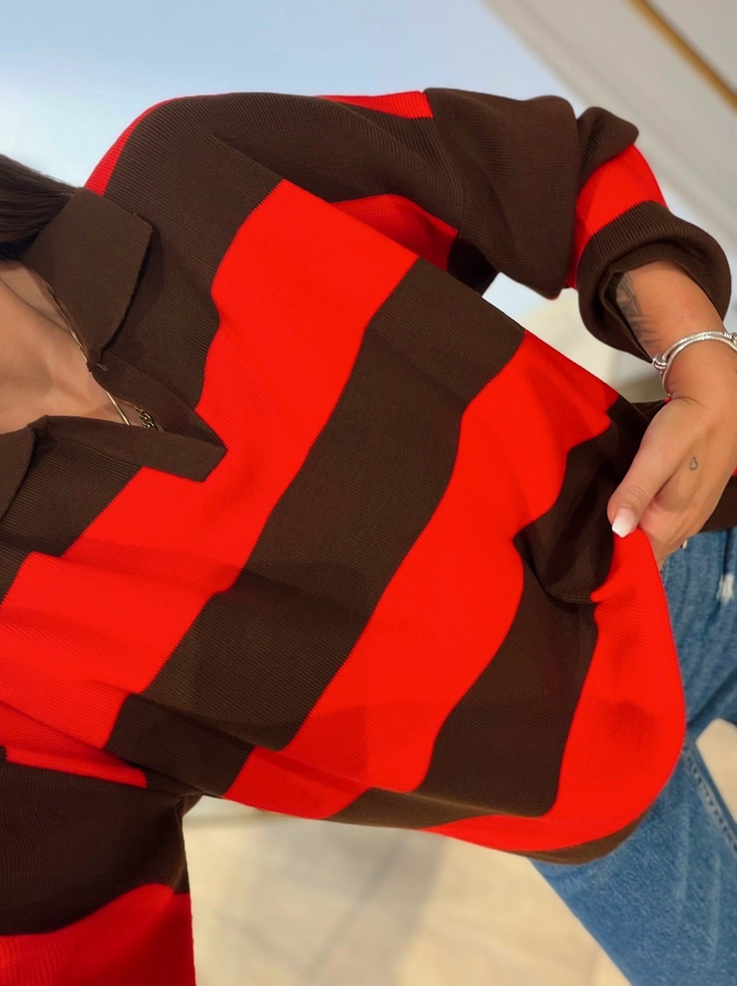Polo Yaka Kahve Çizgili Yumoş Triko