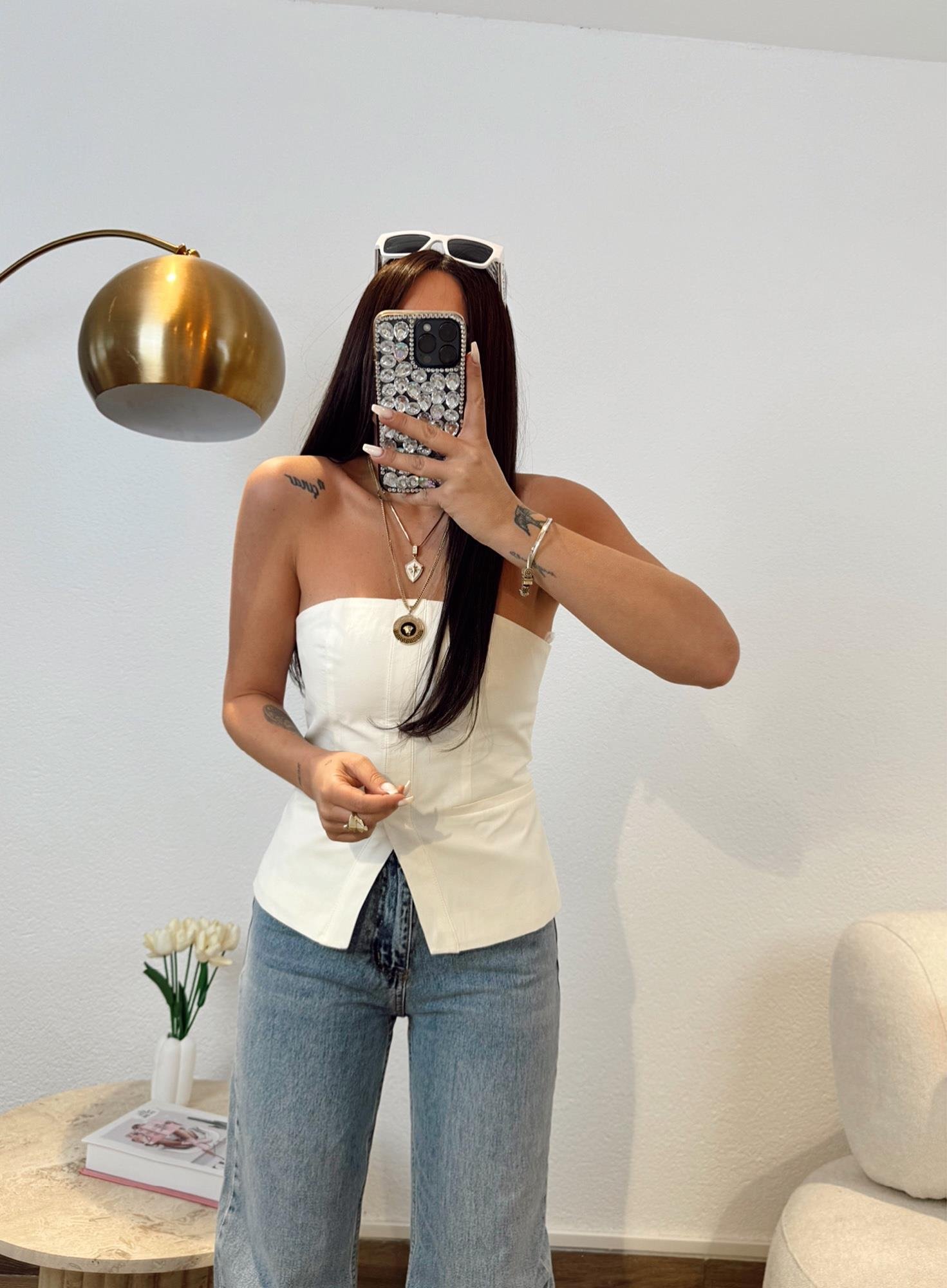 Poplin Astarlı Ekru Bustiyer