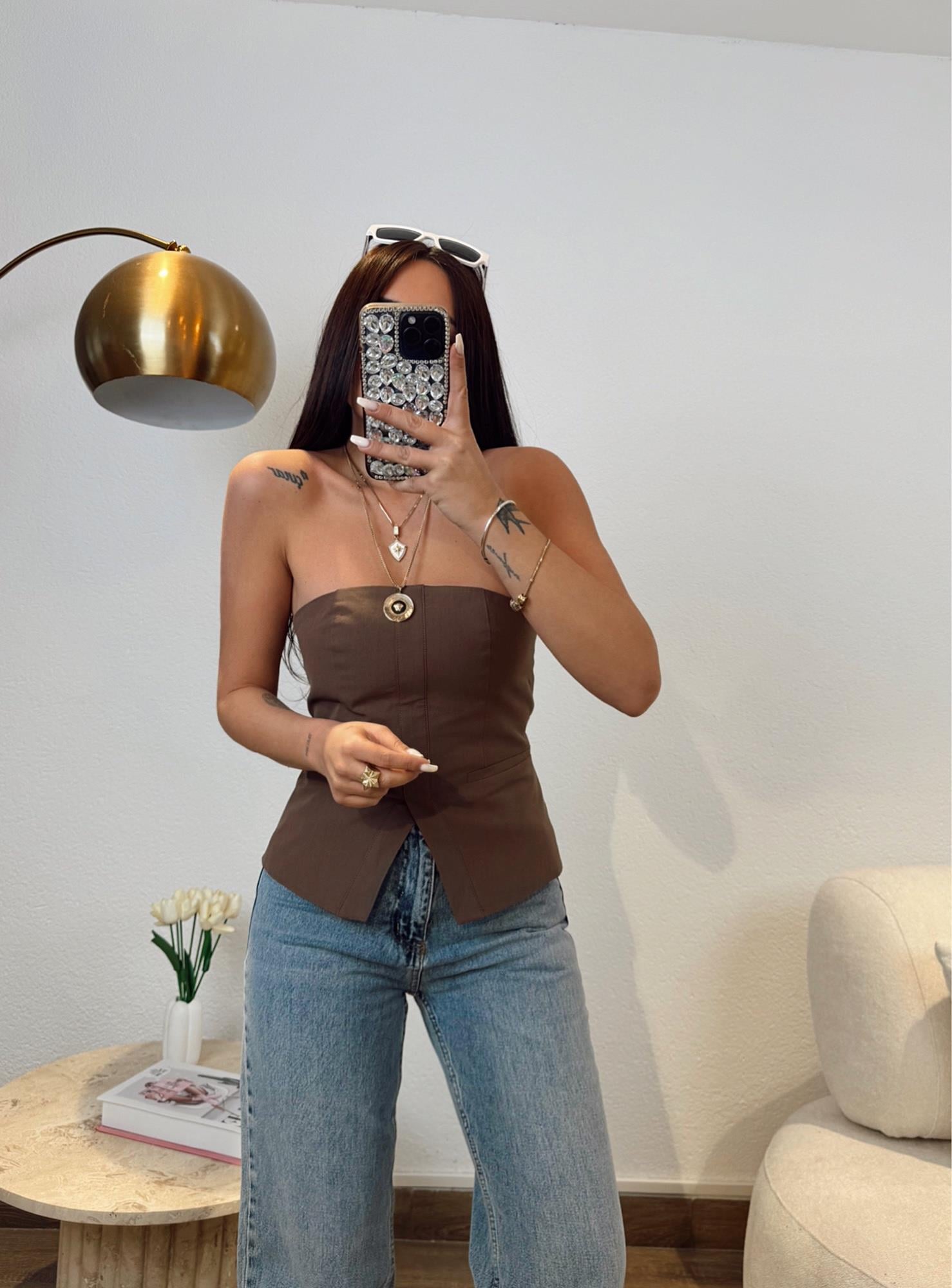 Poplin Astarlı Kahve Bustiyer