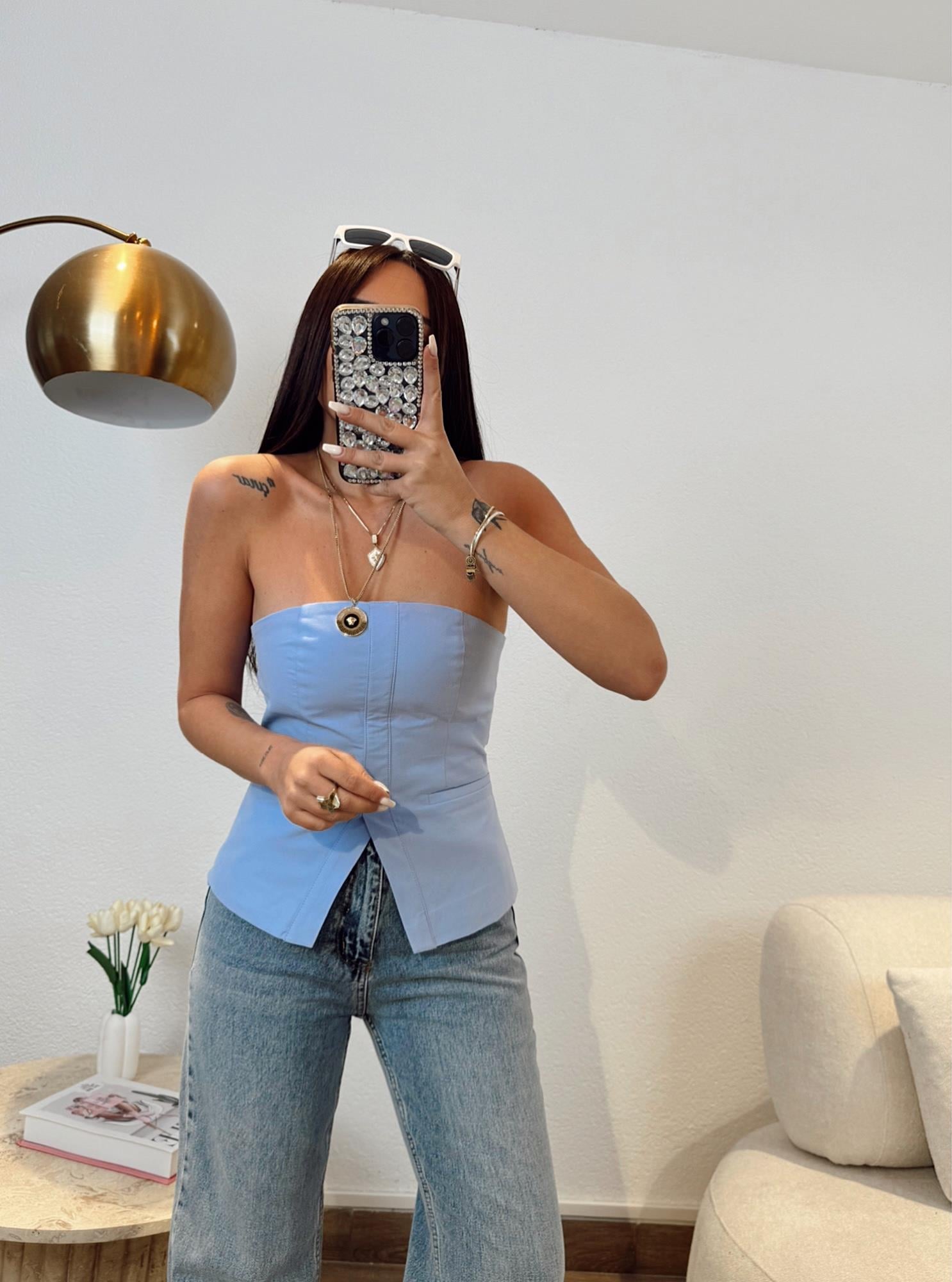 Poplin Astarlı Mavi Bustiyer