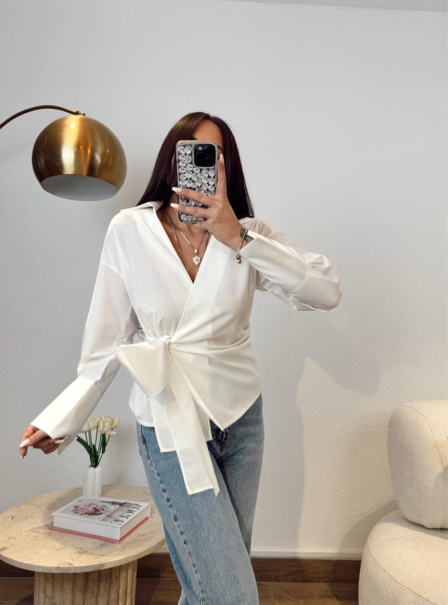 Premium Bağlamalı Poplin Beyaz Gömlek