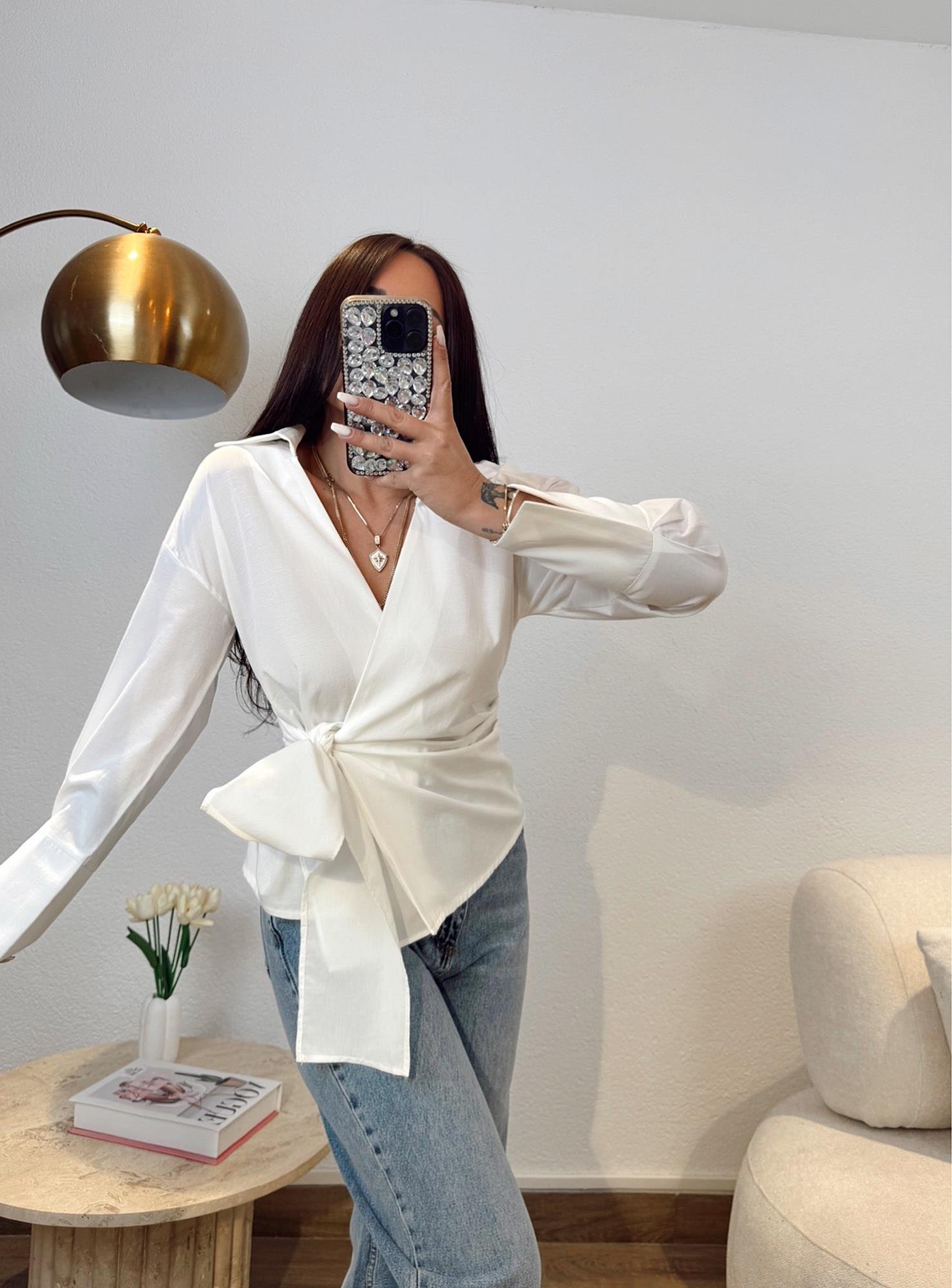 Premium Bağlamalı Poplin Beyaz Gömlek