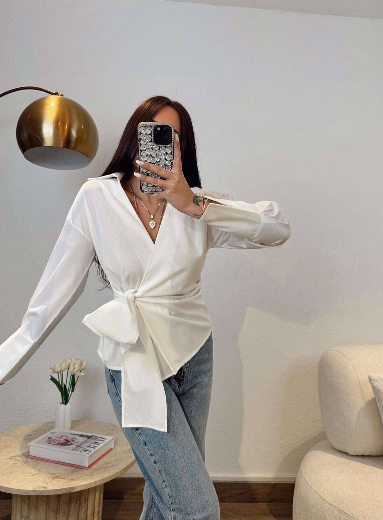 Premium Bağlamalı Poplin Beyaz Gömlek