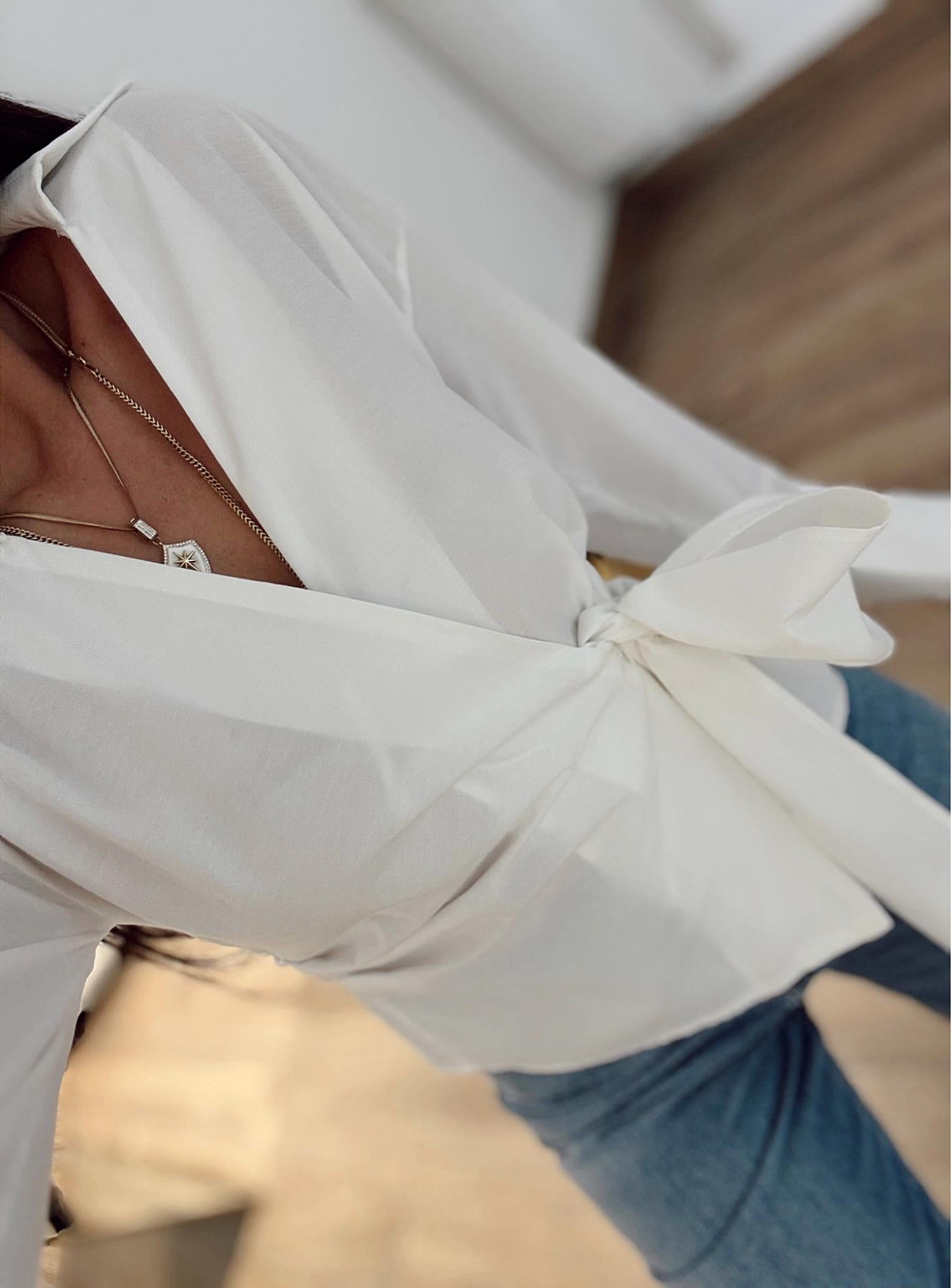 Premium Bağlamalı Poplin Beyaz Gömlek