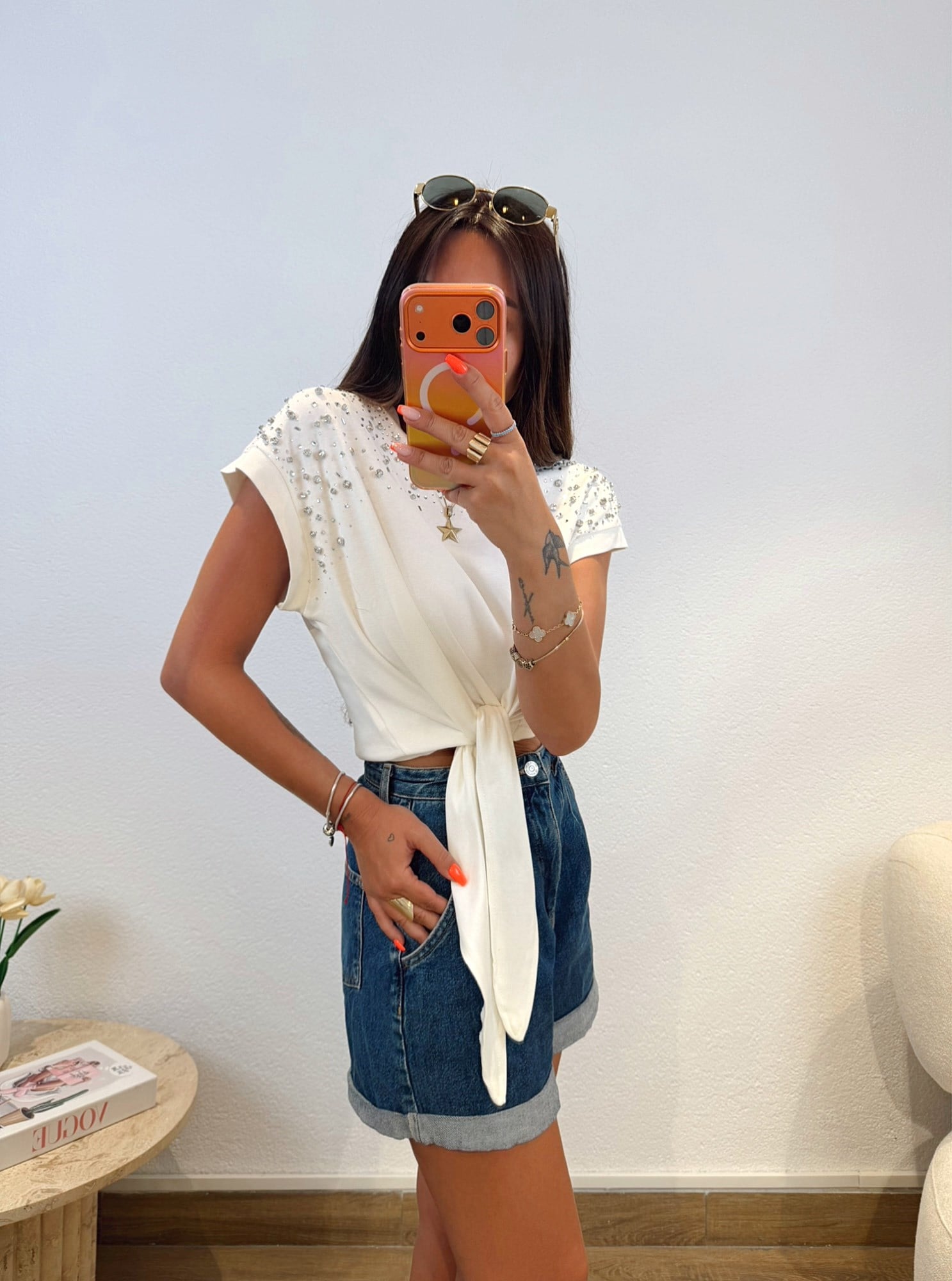 Premium Bağlamalı Taşlı Tshirt