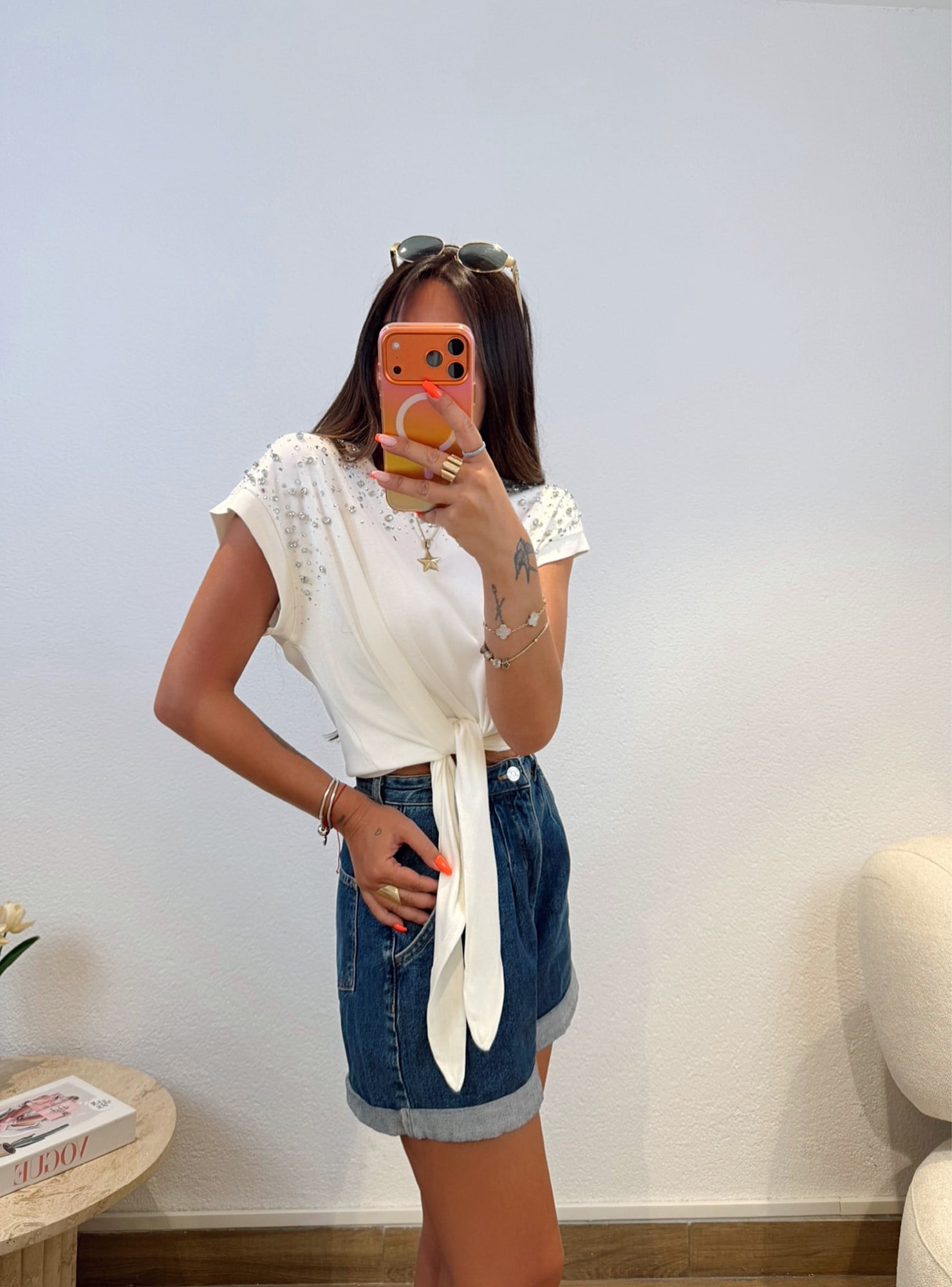 Premium Bağlamalı Taşlı Tshirt