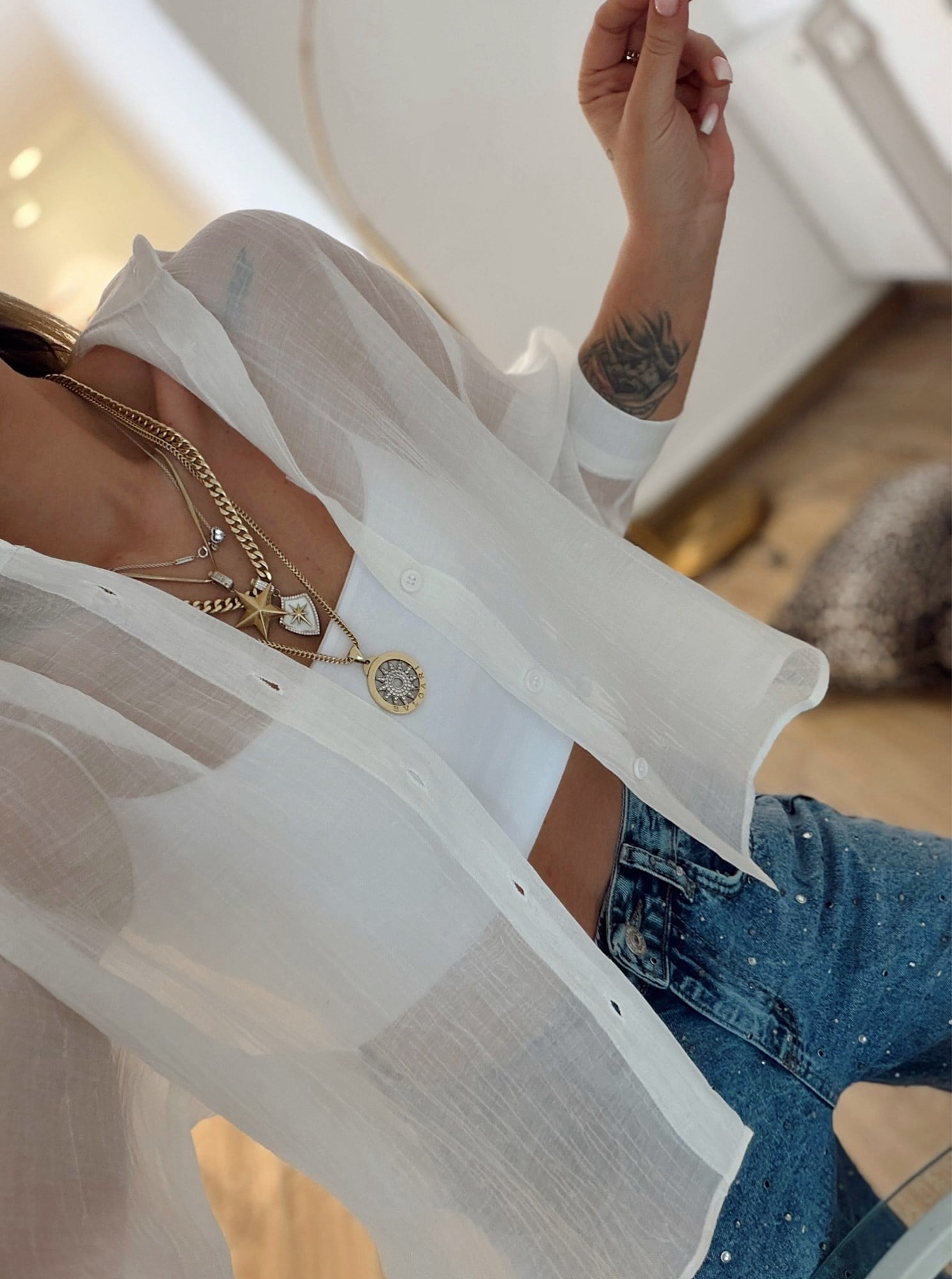 Premium Beyaz Tül Gömlek