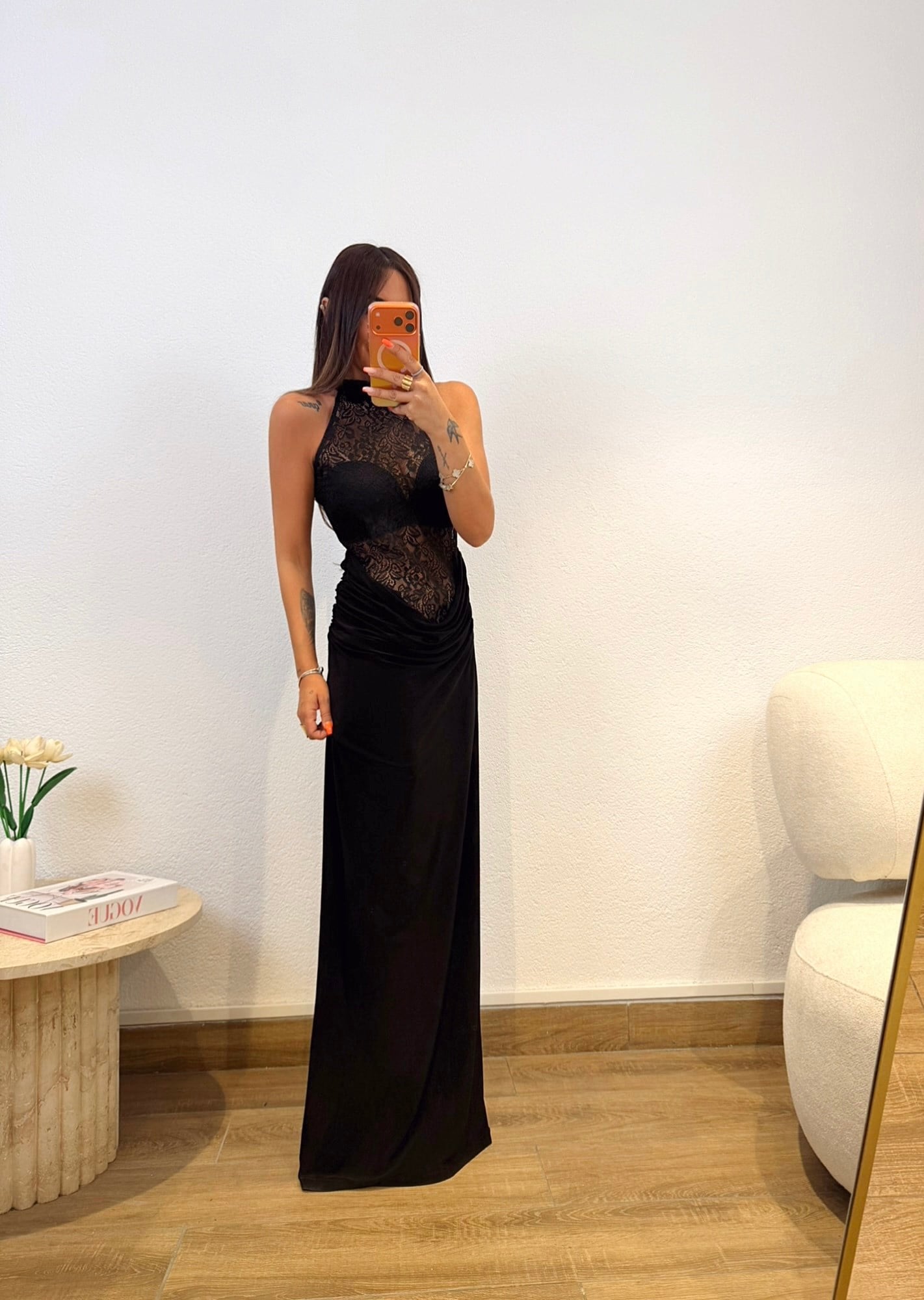 Premium Dantel Detay Drapeli Maxi Elbise