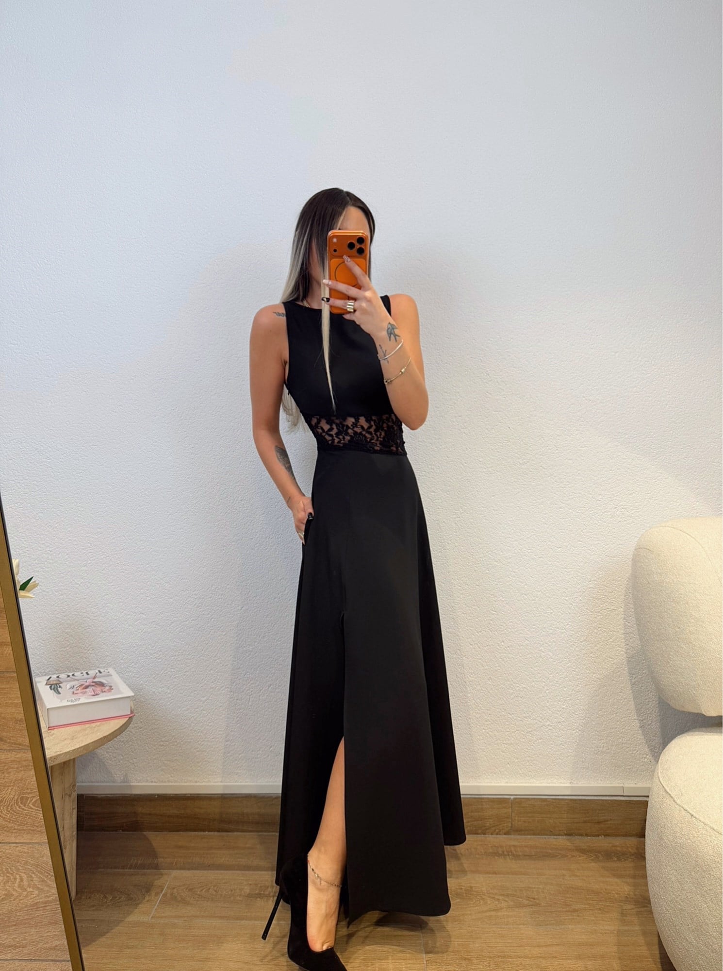 Premium Dantel Detay Yırtmaçlı Midi Boy Elbise
