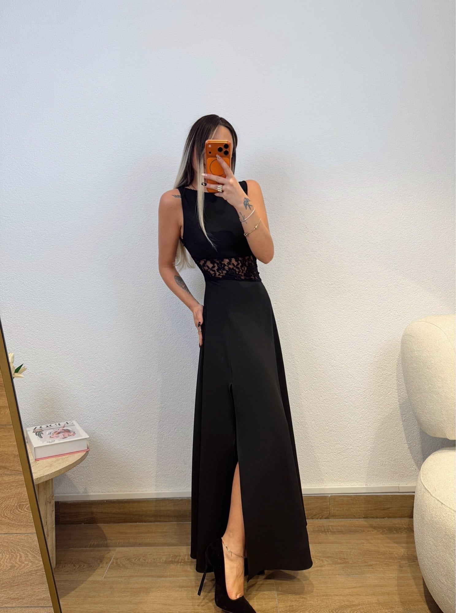 Premium Dantel Detay Yırtmaçlı Midi Boy Elbise