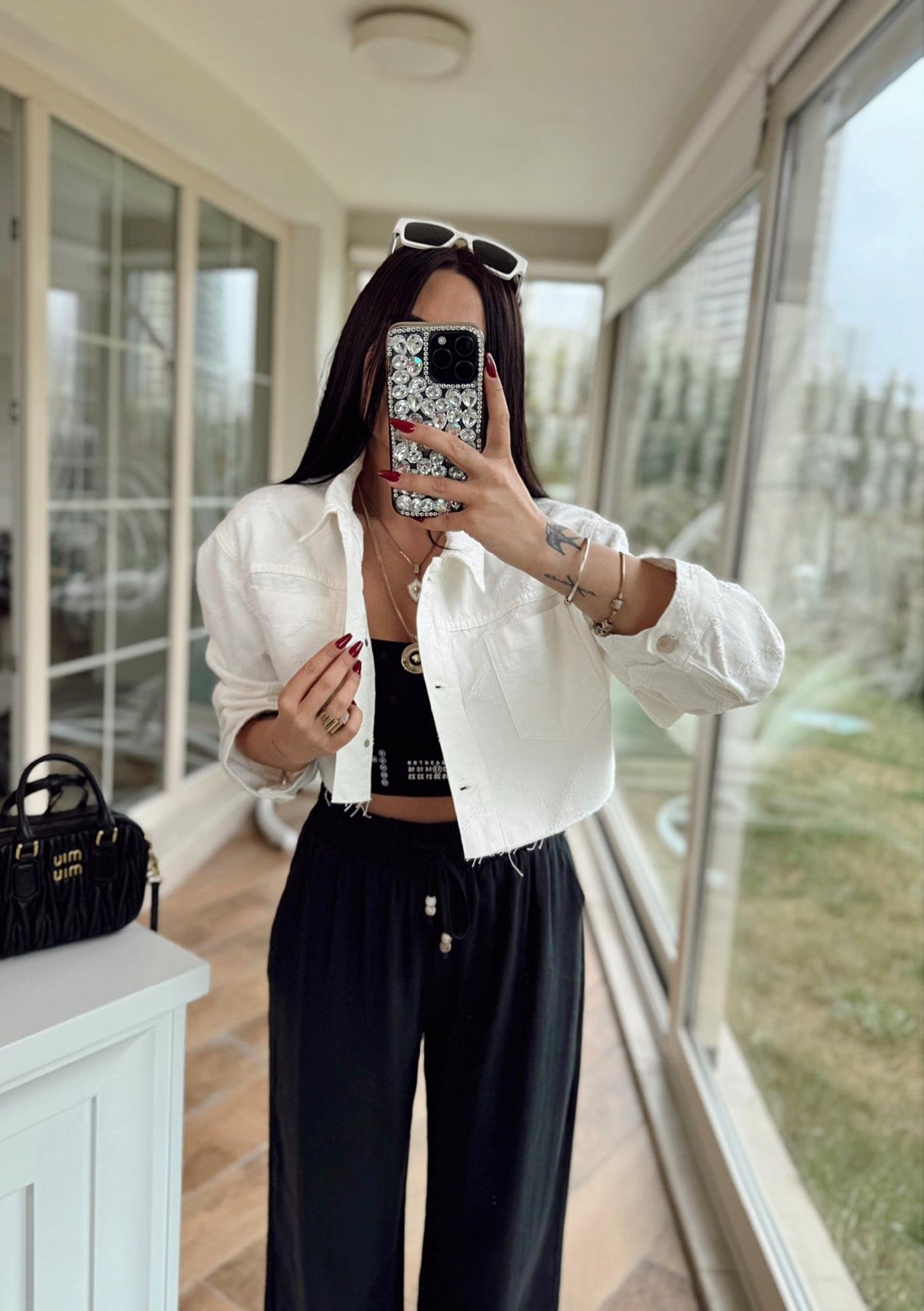 Premium Dokulu Crop Ceket