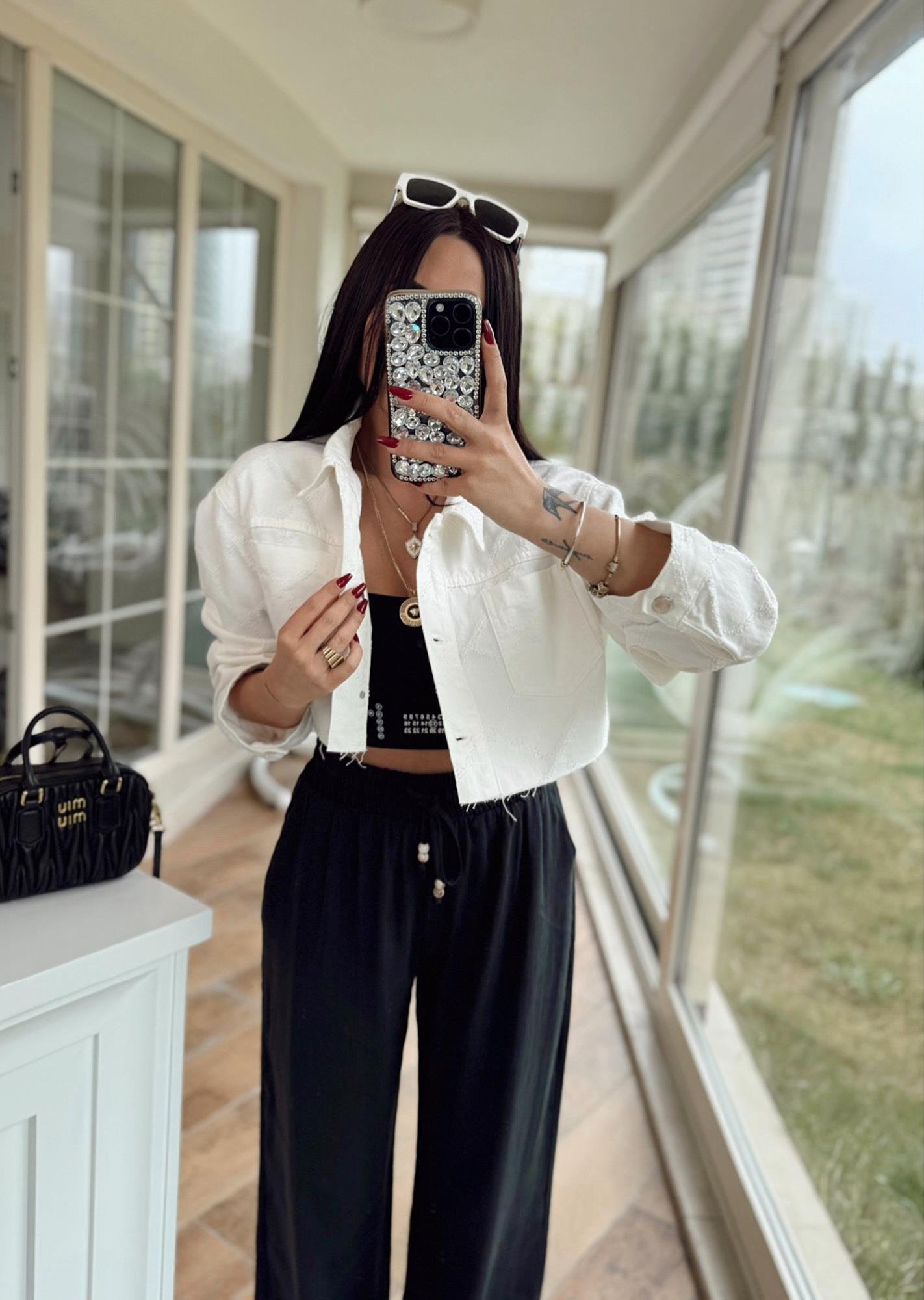 Premium Dokulu Crop Ceket