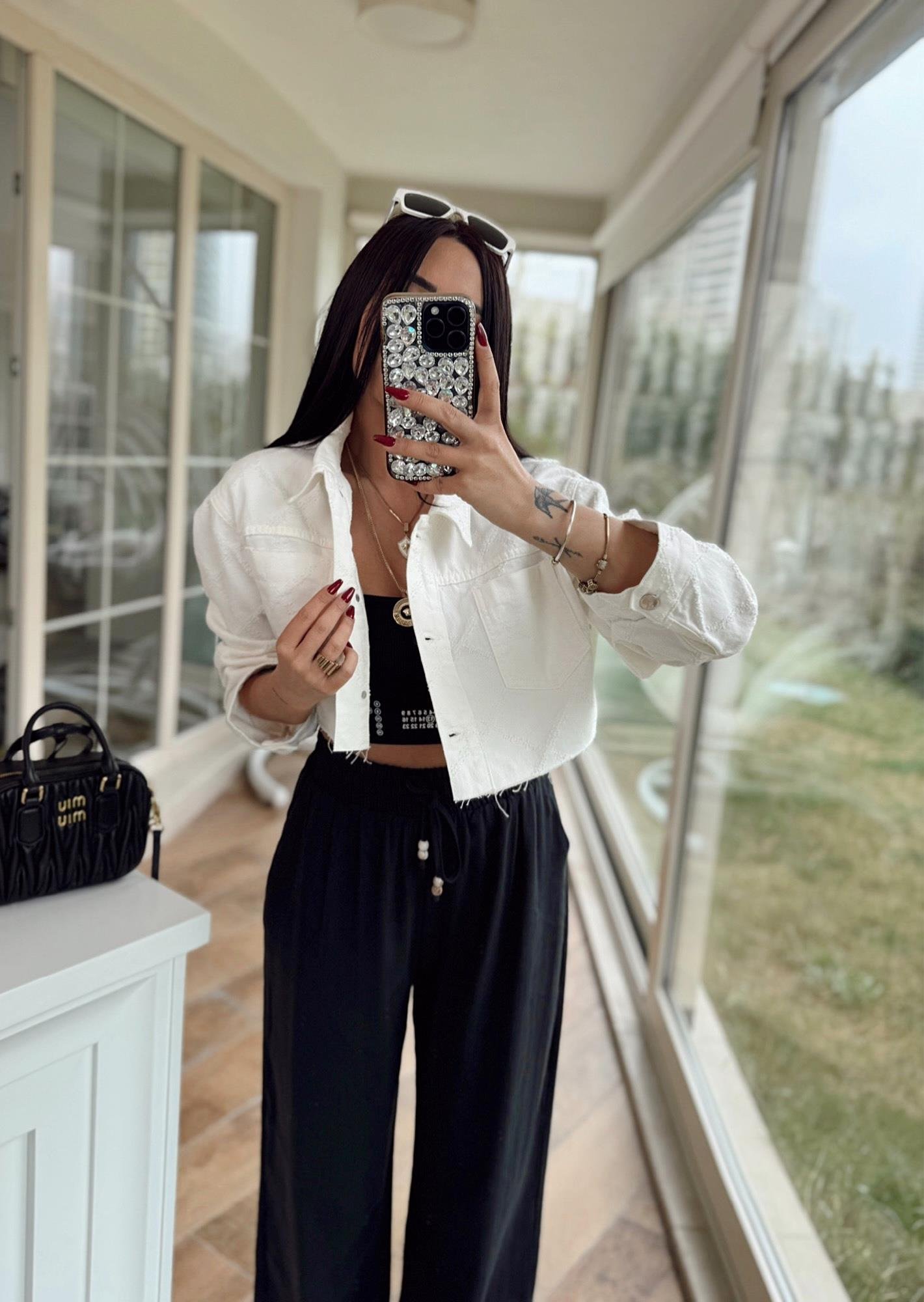 Premium Dokulu Crop Ceket