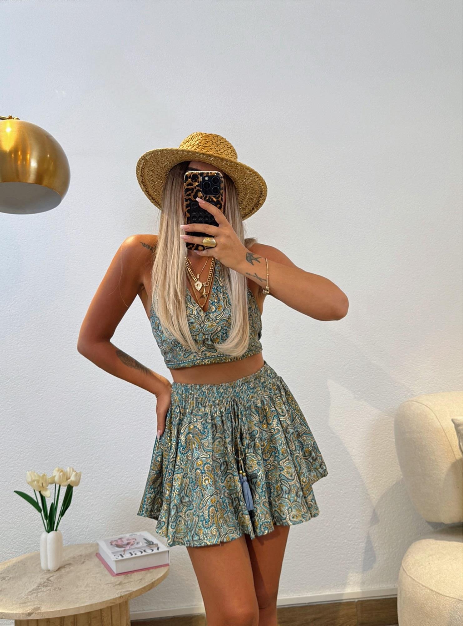 Premium Etnik Desen Şortlu Takım