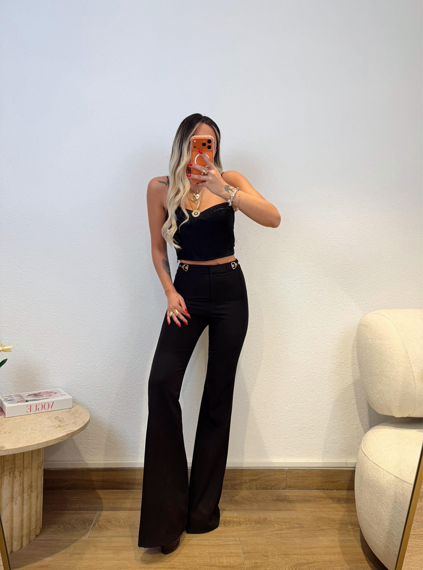 Premium Gold Aksesuarlı İspanyol Paça Pantolon