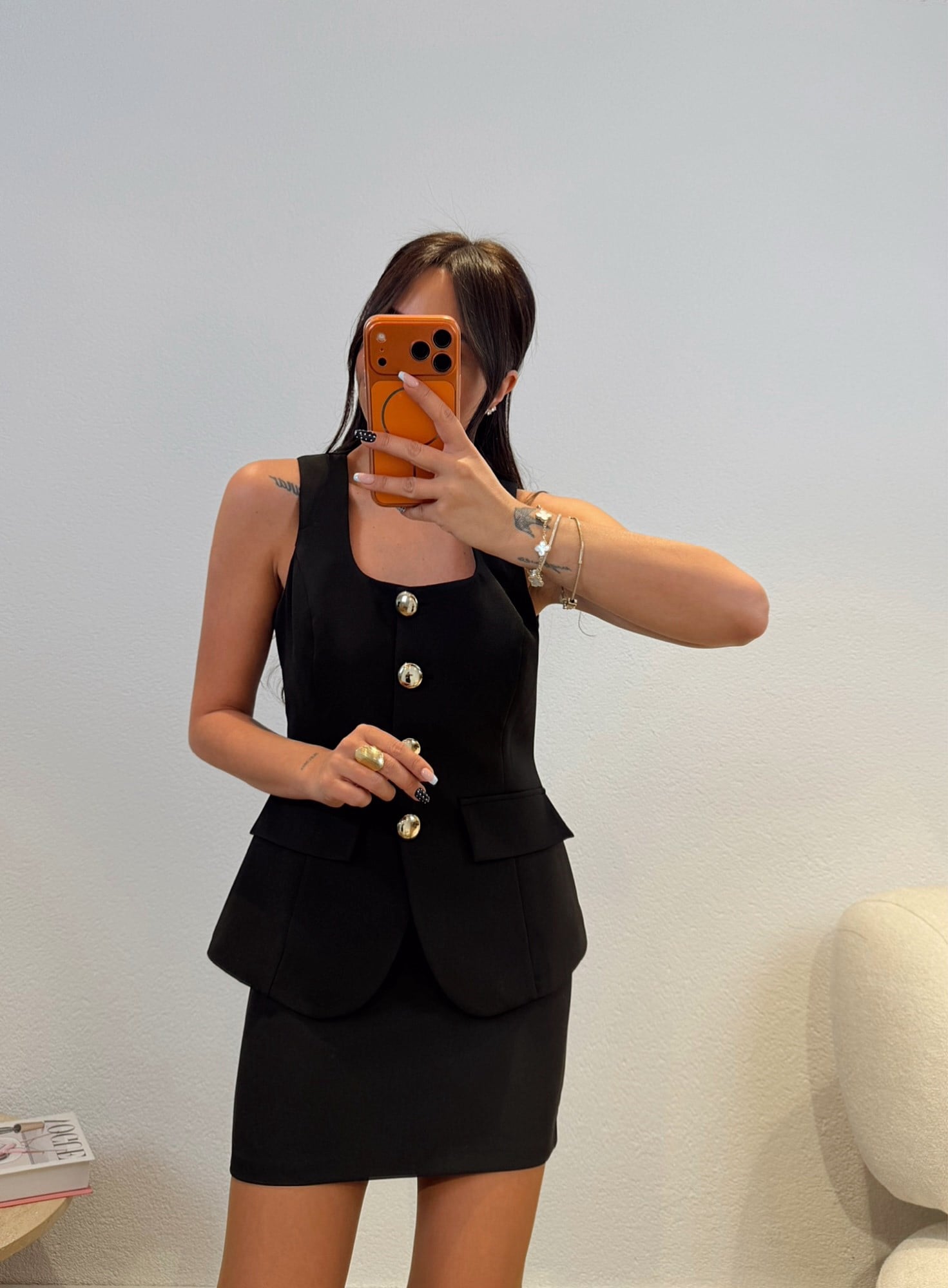 Premium Gold Düğme Detay Siyah Takım