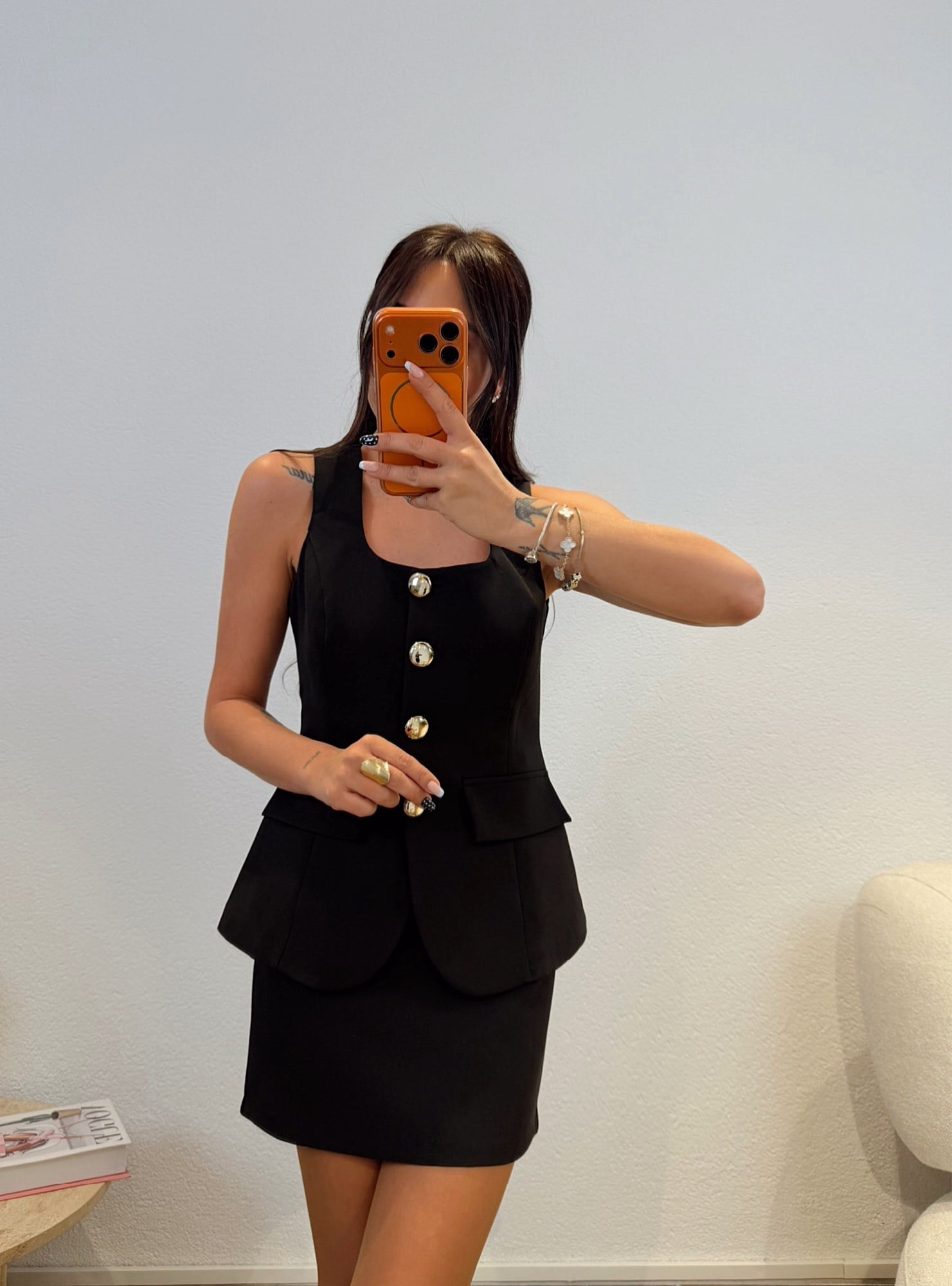 Premium Gold Düğme Detay Siyah Takım