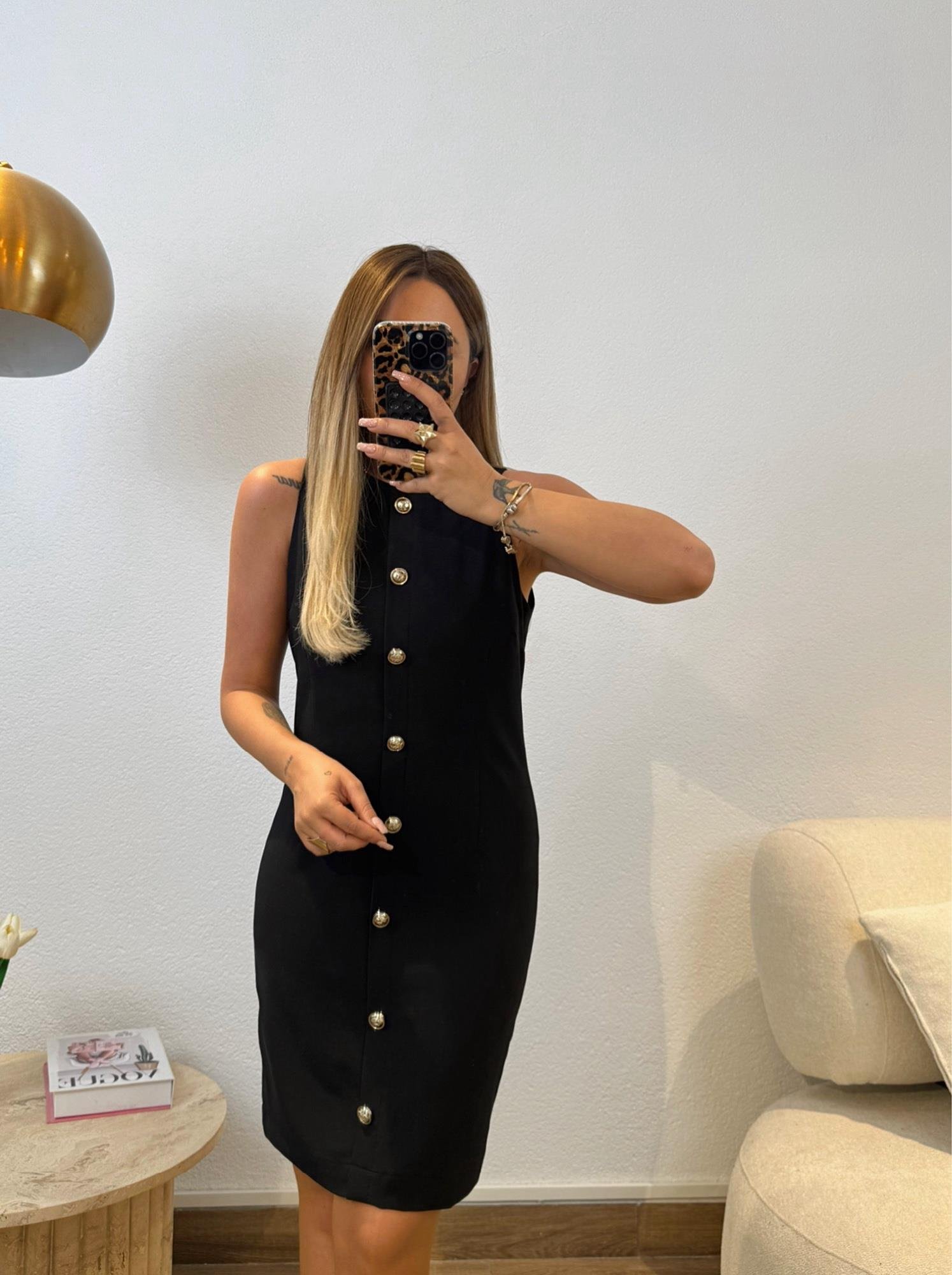 Premium Gold Düğmeli Kalem Elbise