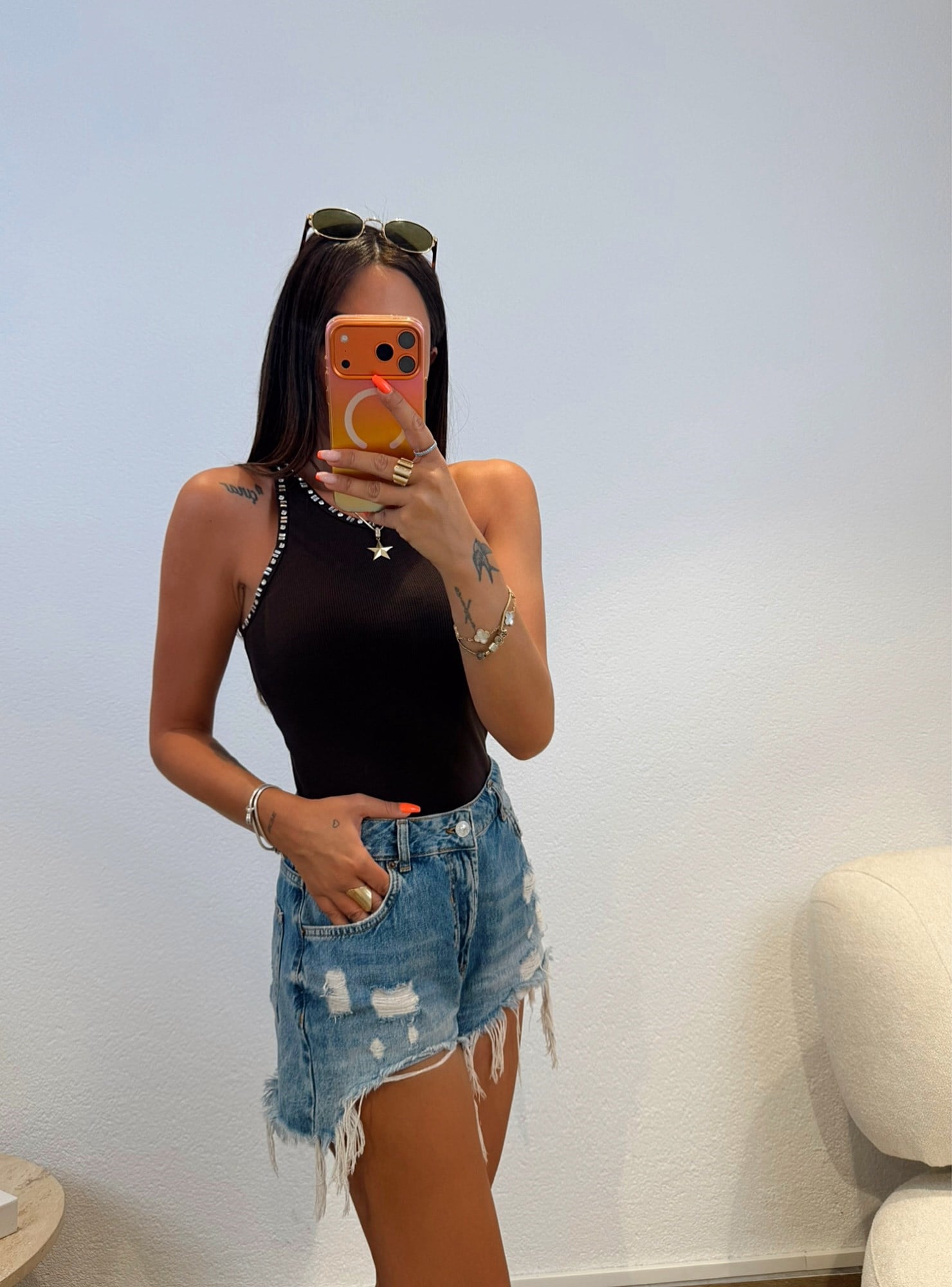Premium Halter Yaka Taşlı Kahve Atlet