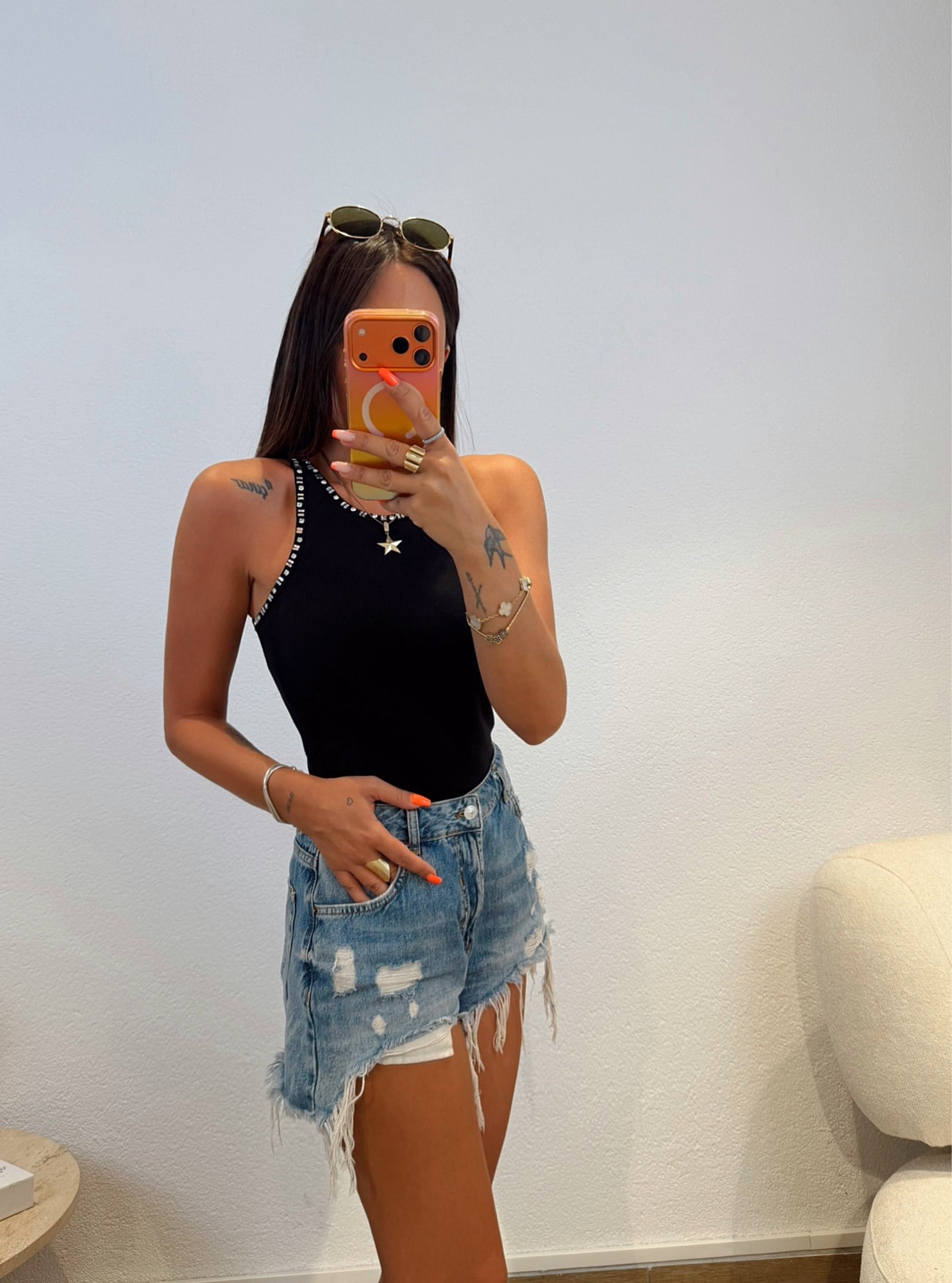 Premium Halter Yaka Taşlı Siyah Atlet