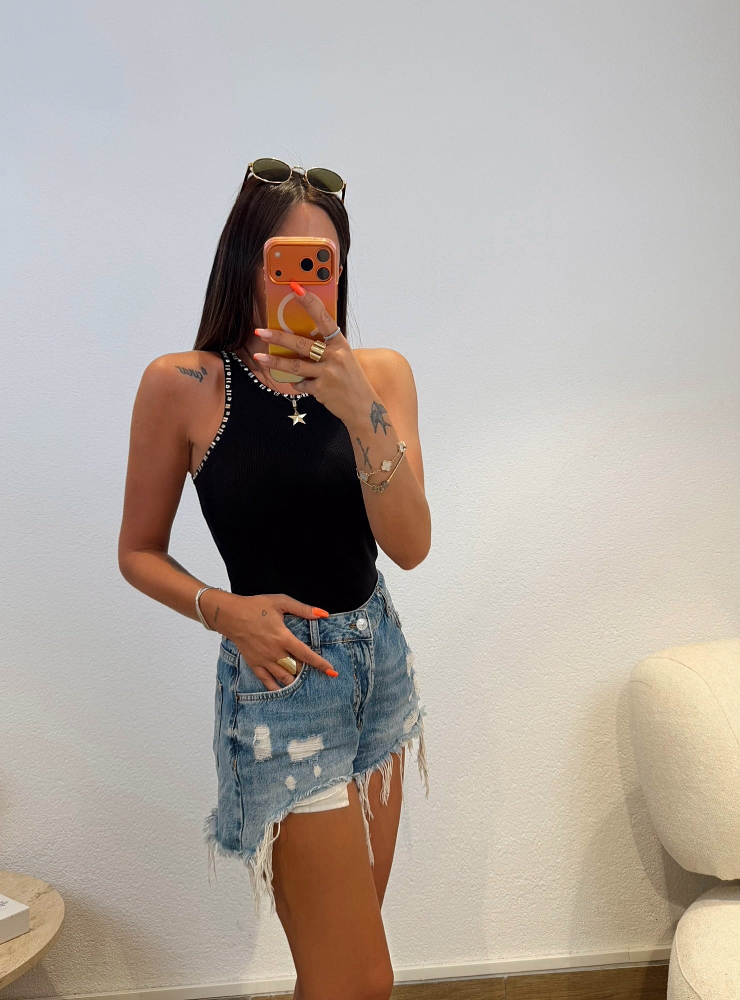 Premium Halter Yaka Taşlı Siyah Atlet