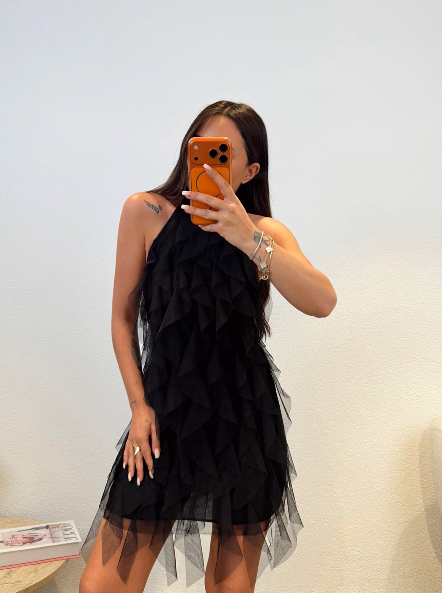 Premium Halter Yaka Tül Mini Elbise