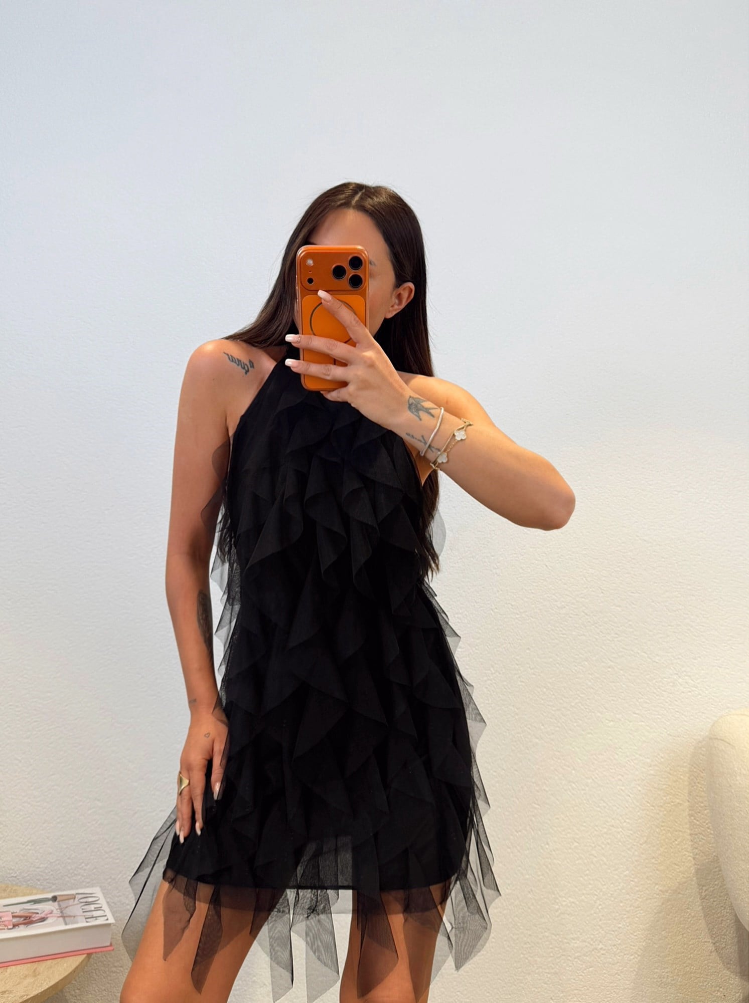 Premium Halter Yaka Tül Mini Elbise