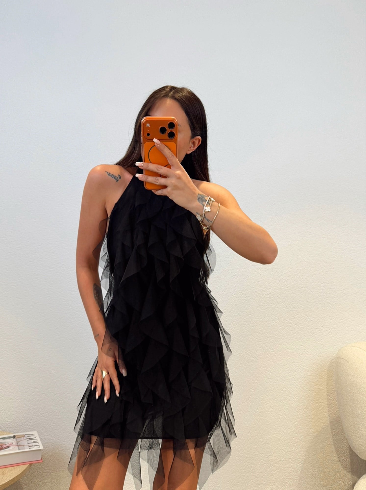 Premium Halter Yaka Tül Mini Elbise