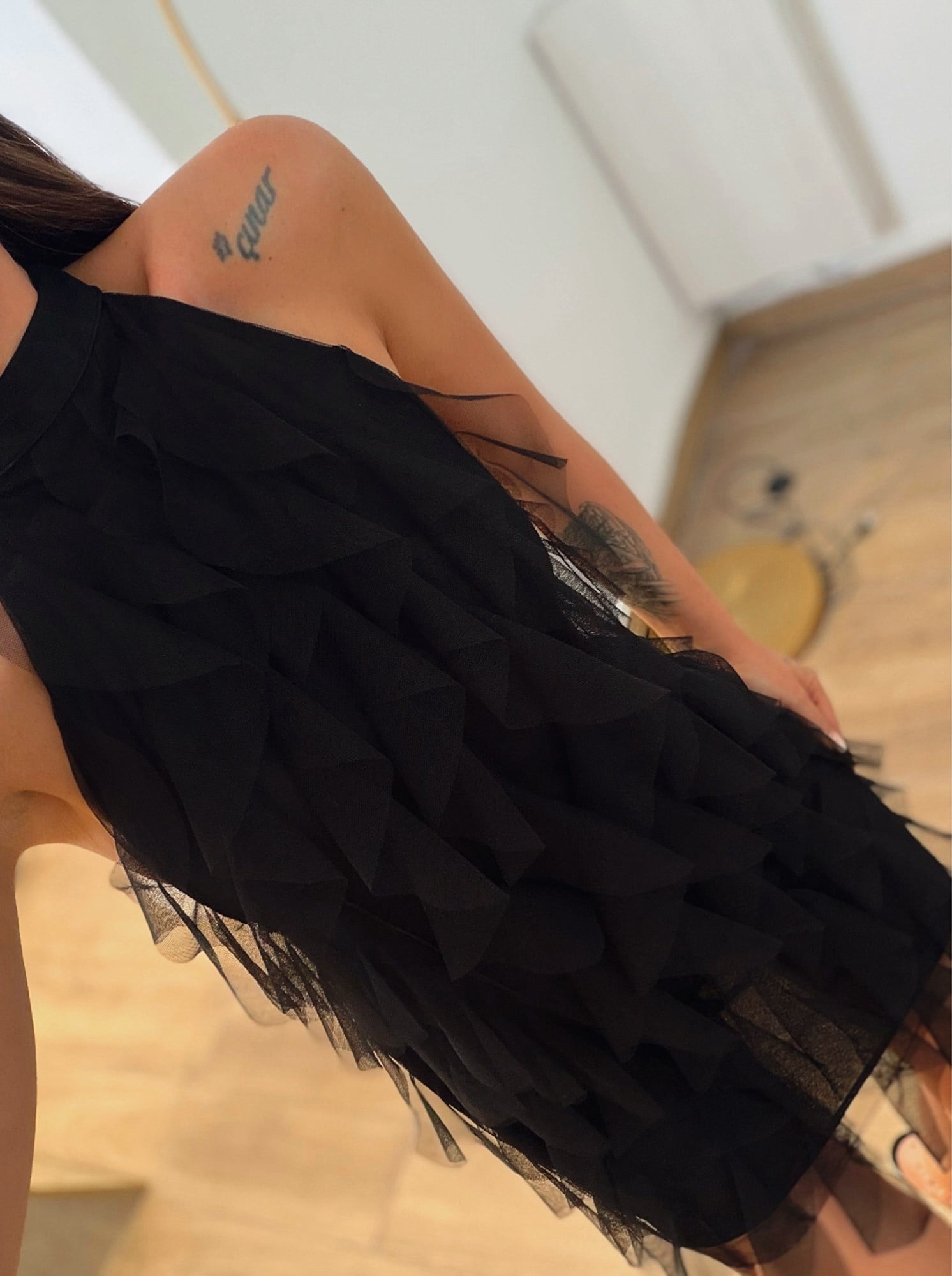 Premium Halter Yaka Tül Mini Elbise