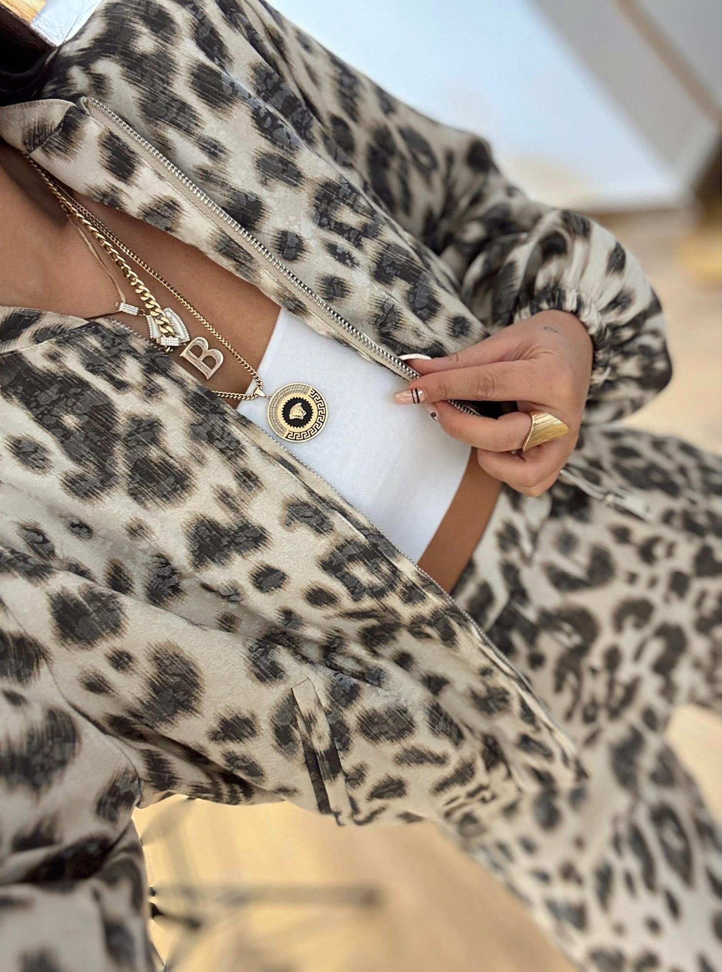 Premium Işıltılı Leopar Bomber